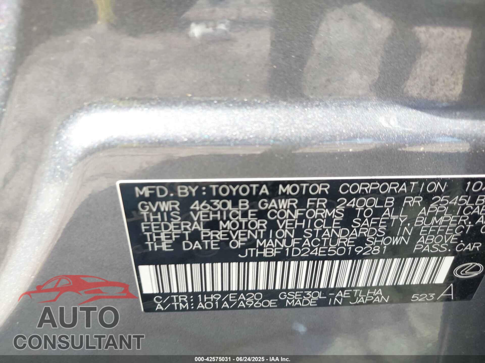 LEXUS IS 250 2014 - JTHBF1D24E5019281