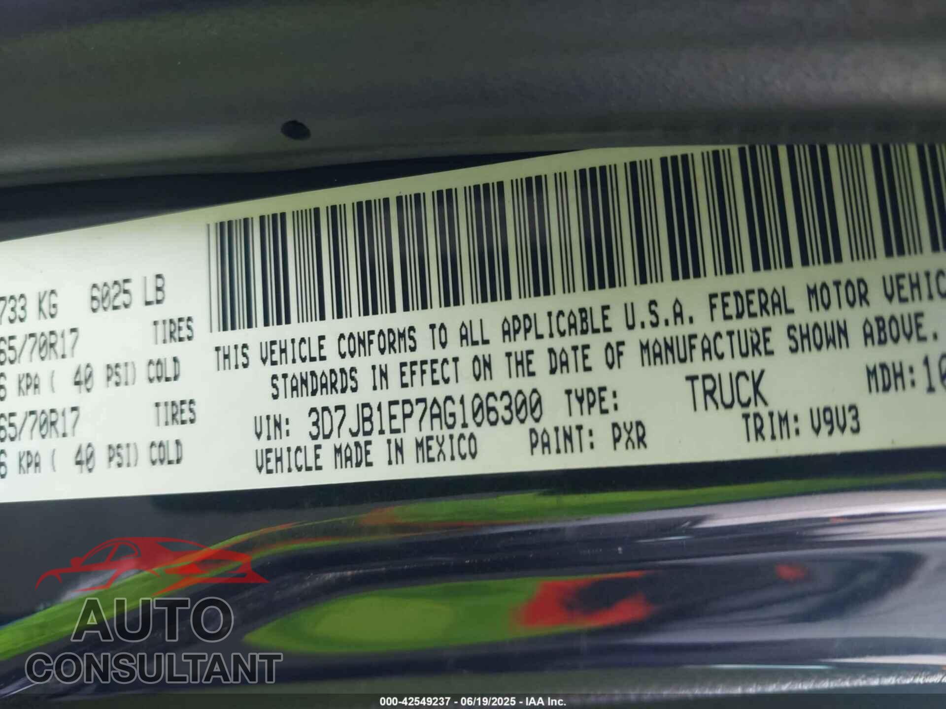 DODGE RAM 1500 2010 - 3D7JB1EP7AG106300