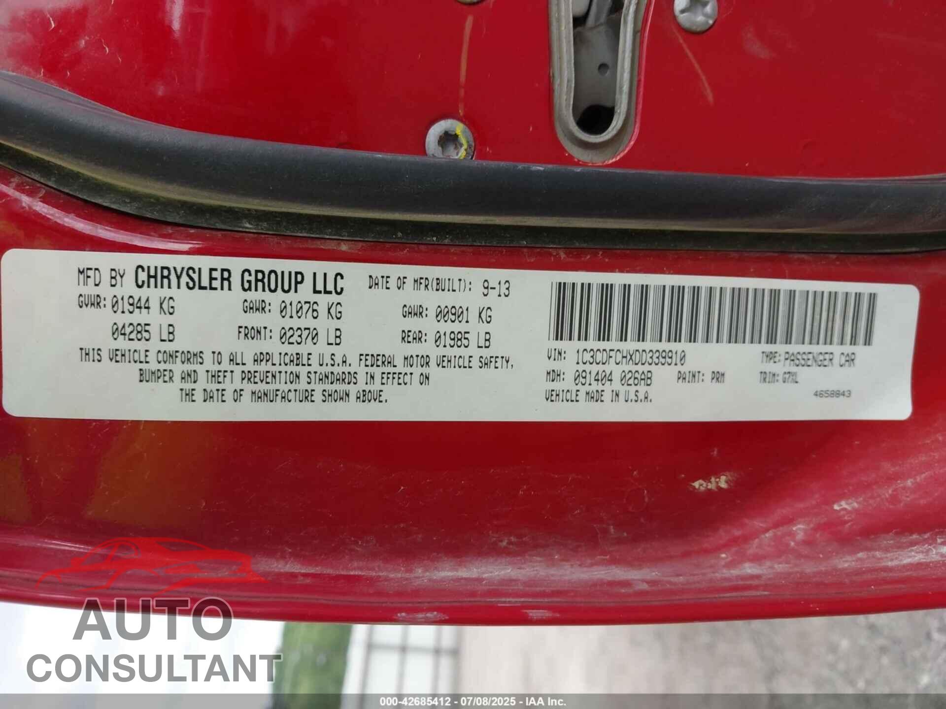 DODGE DART 2013 - 1C3CDFCHXDD339910