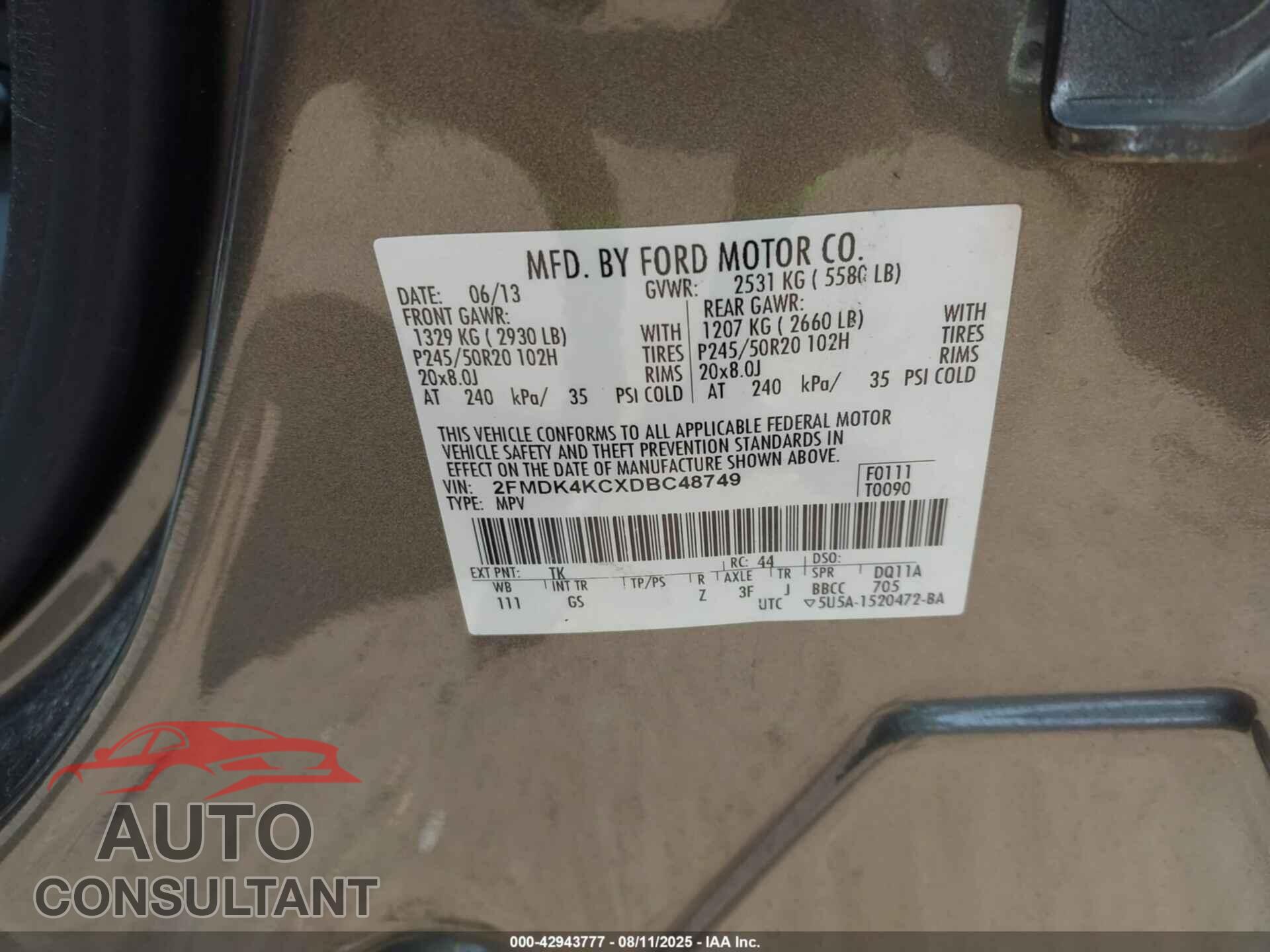 FORD EDGE 2013 - 2FMDK4KCXDBC48749