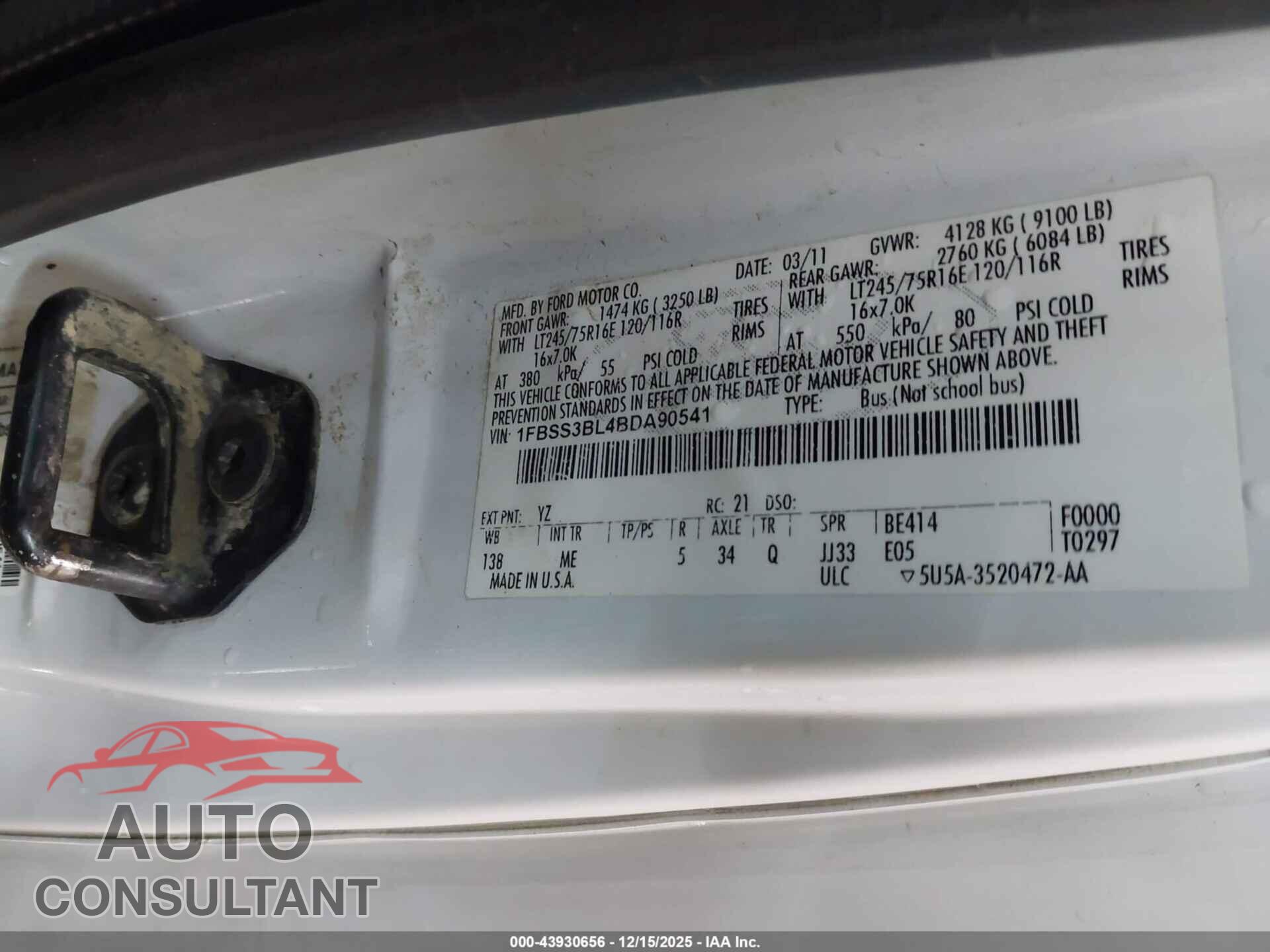 FORD ECONOLINE 2011 - 1FBSS3BL4BDA90541