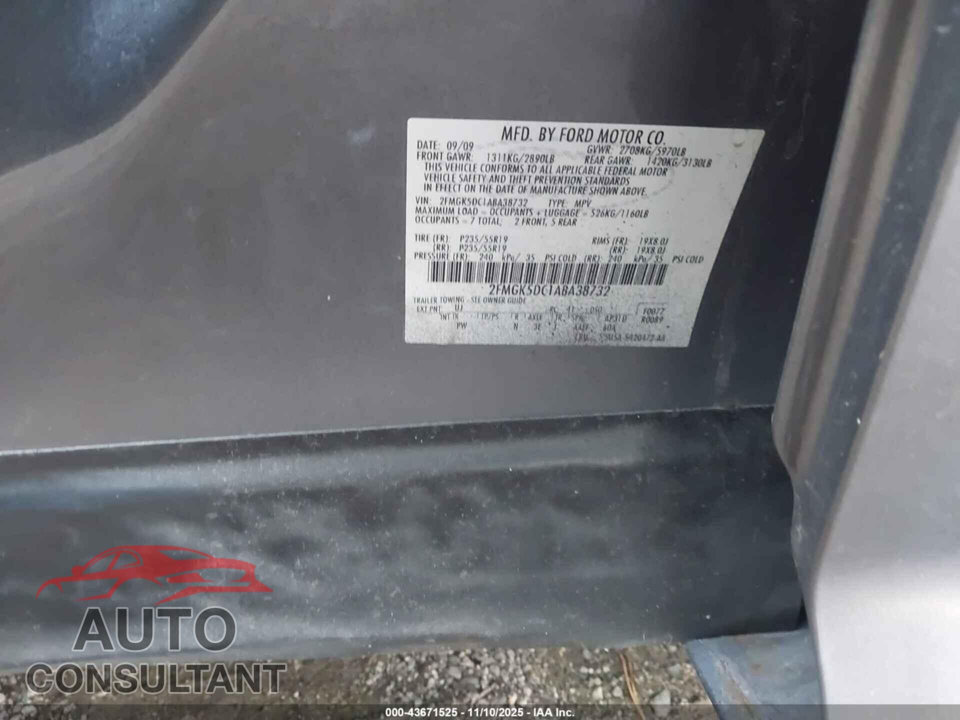 FORD FLEX 2010 - 2FMGK5DC1ABA38732