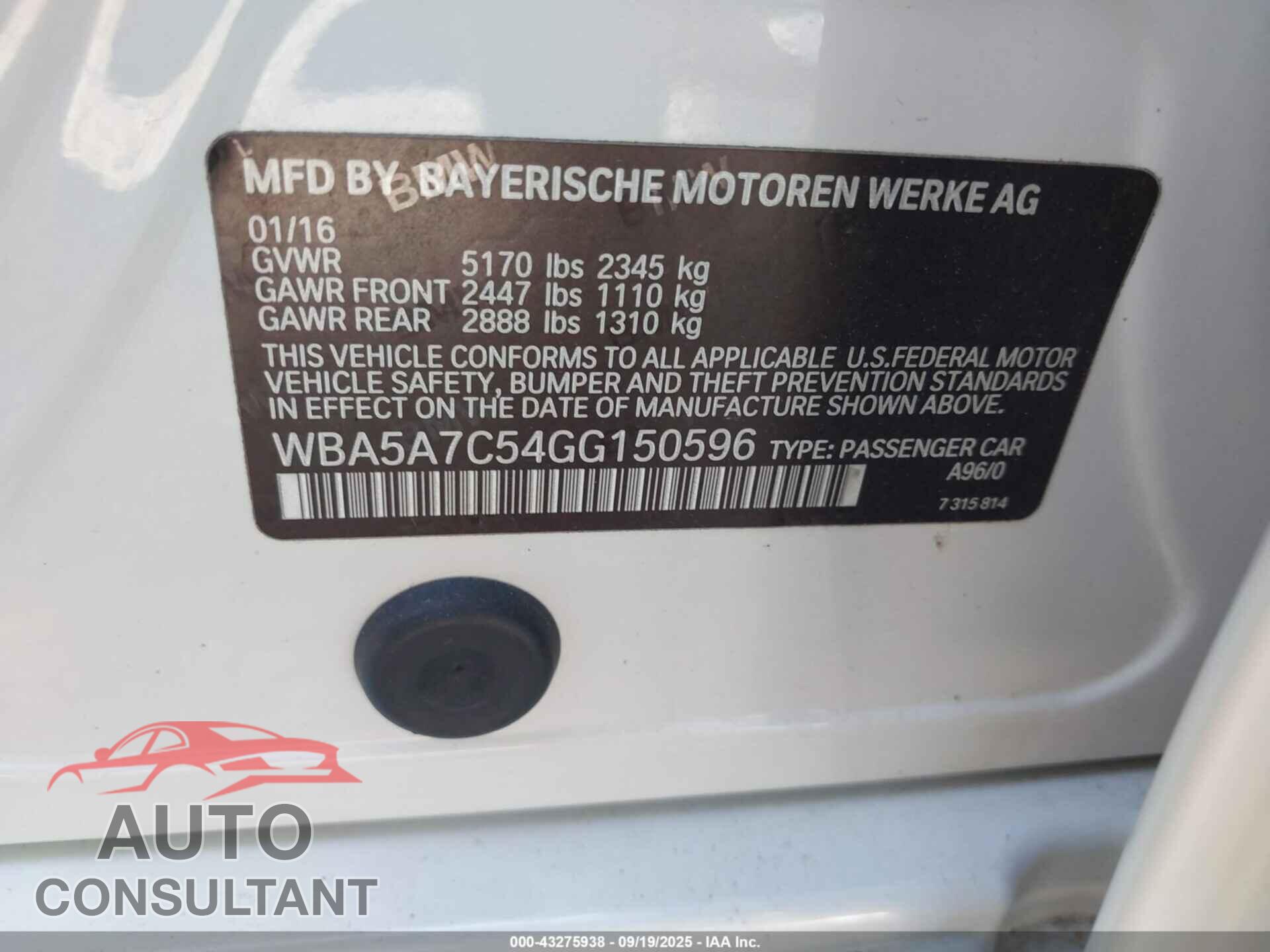BMW 528I 2016 - WBA5A7C54GG150596