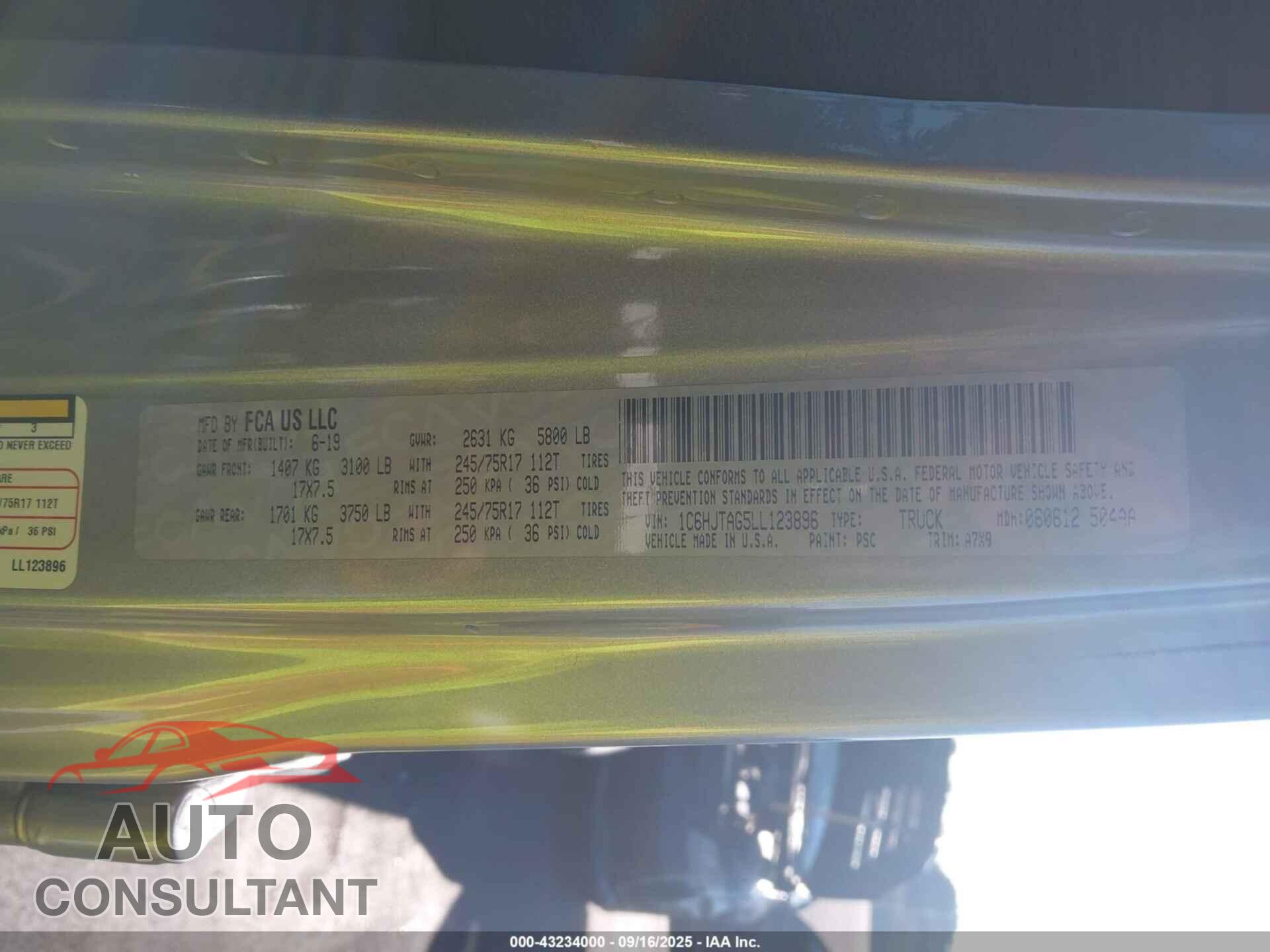 JEEP GLADIATOR 2020 - 1C6HJTAG5LL123896