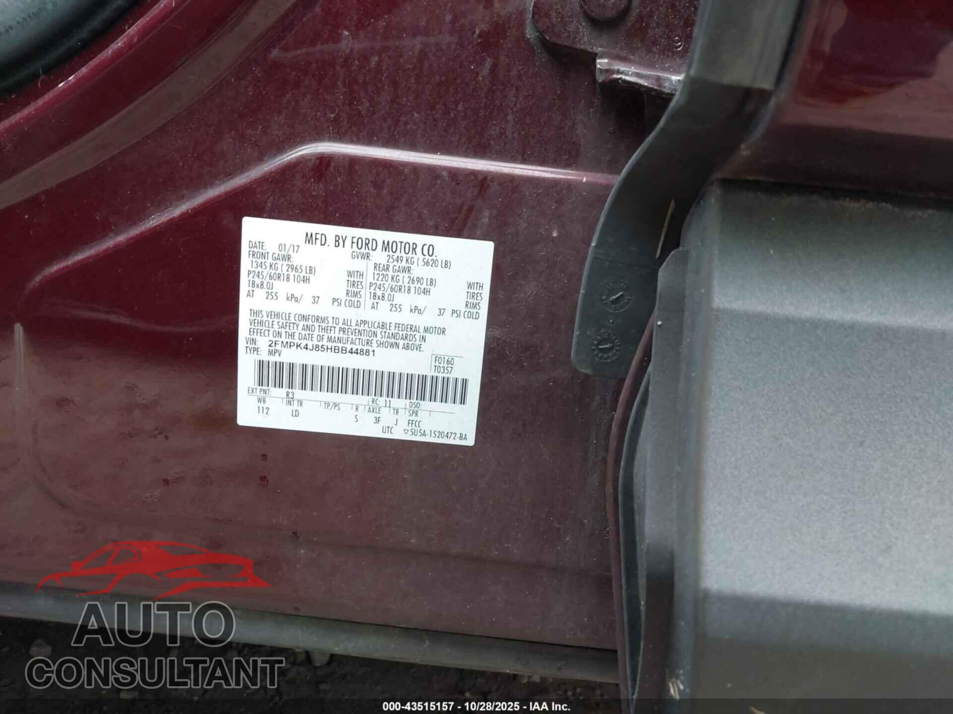 FORD EDGE 2017 - 2FMPK4J85HBB44881