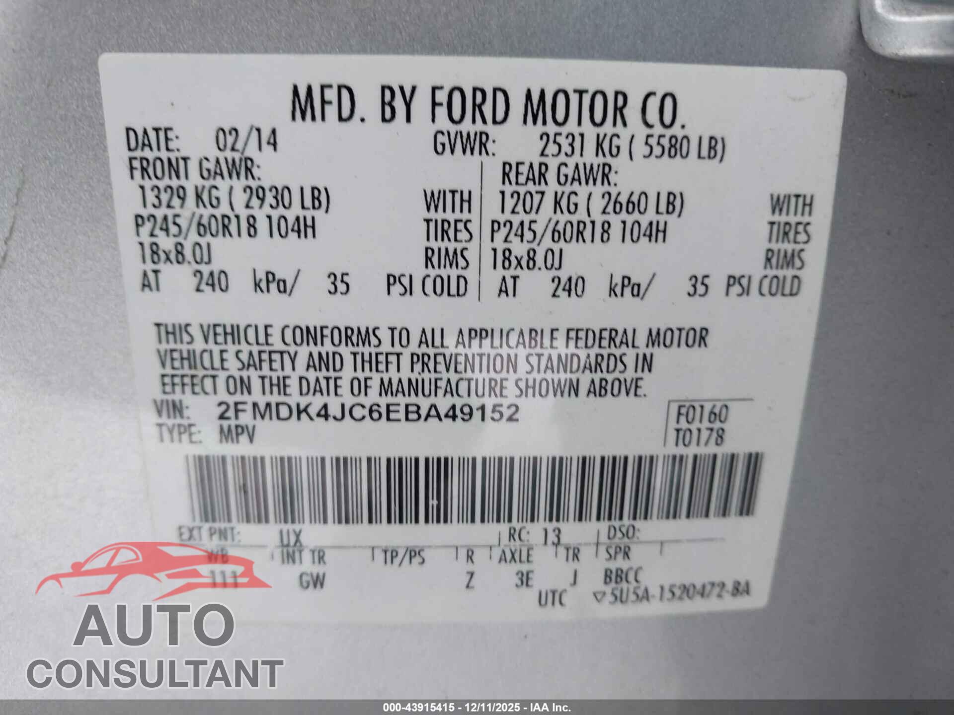 FORD EDGE 2014 - 2FMDK4JC6EBA49152