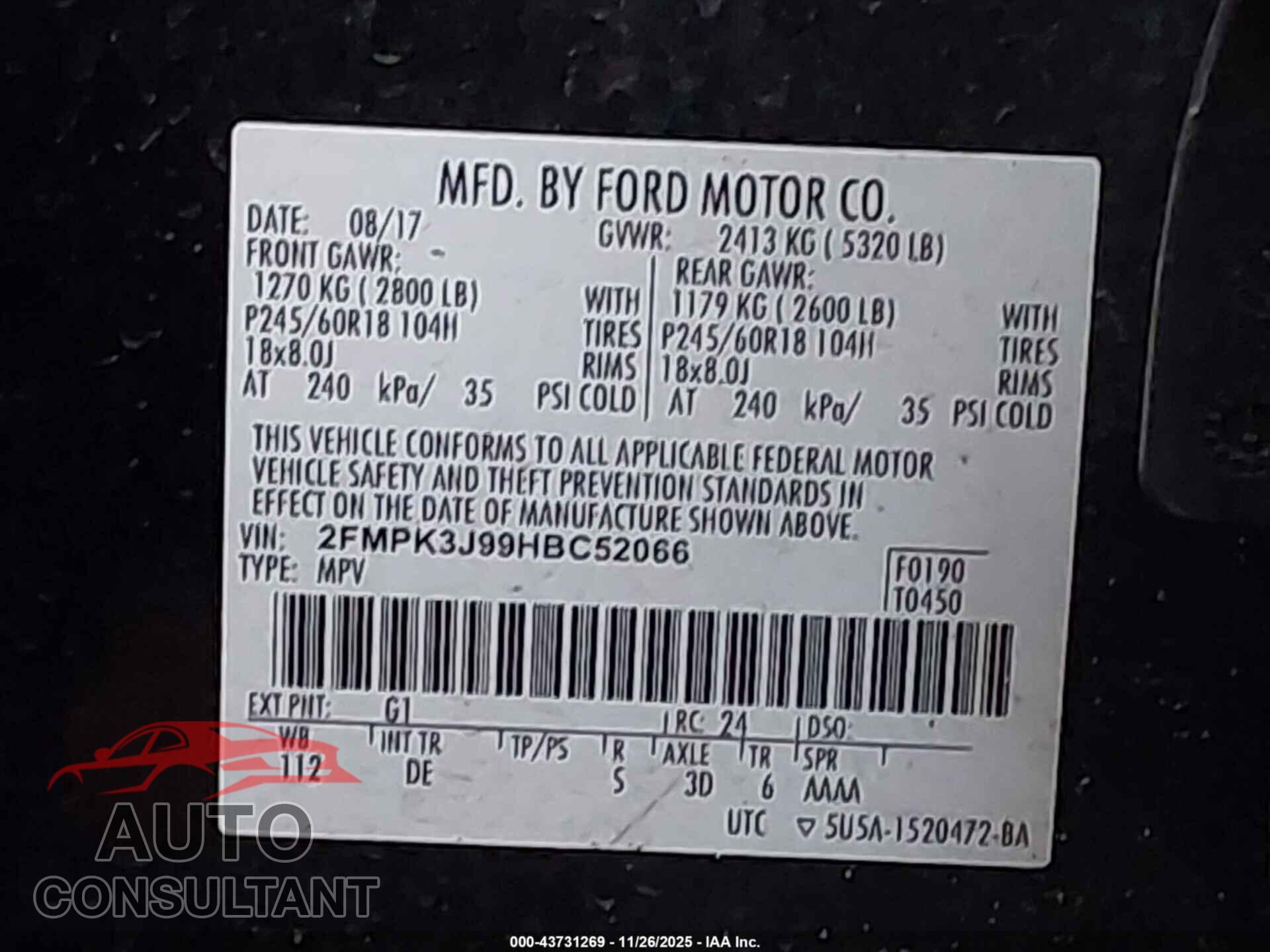 FORD EDGE 2017 - 2FMPK3J99HBC52066