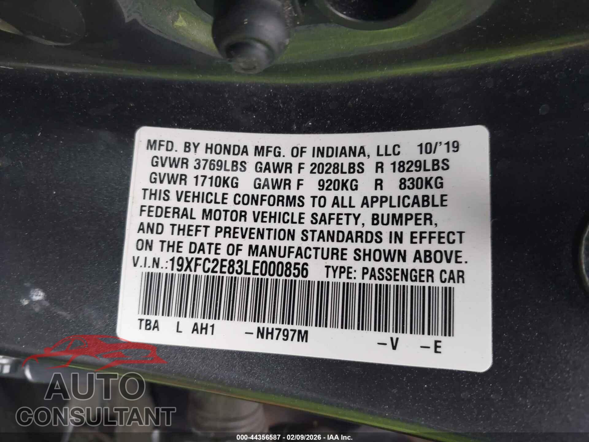 HONDA CIVIC 2020 - 19XFC2E83LE000856