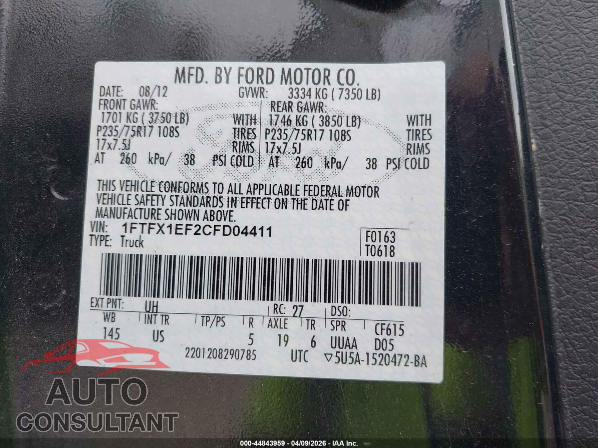FORD F-150 2012 - 1FTFX1EF2CFD04411