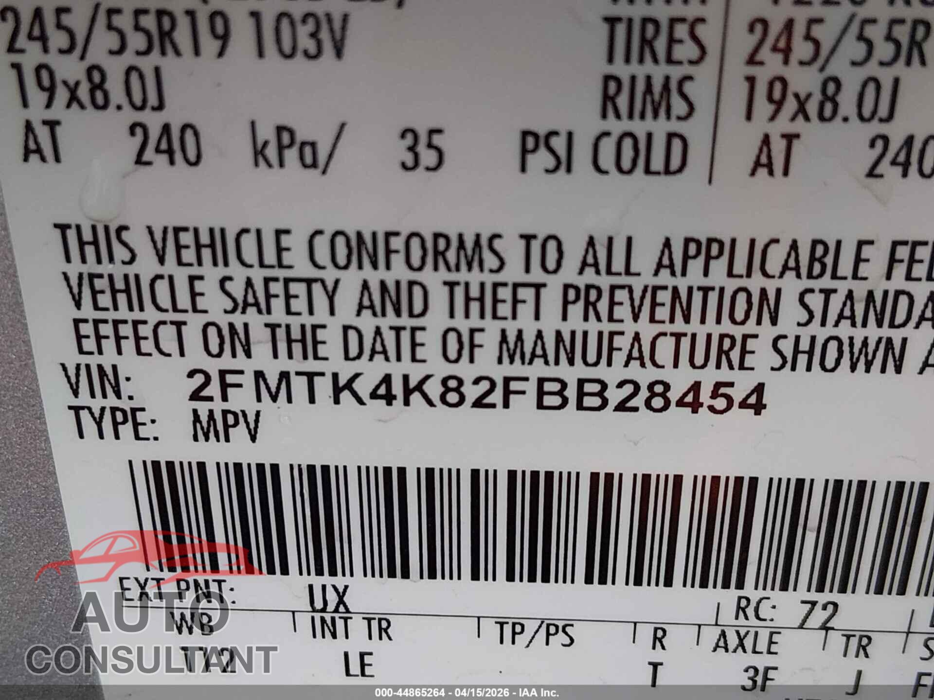 FORD EDGE 2015 - 2FMTK4K82FBB28454