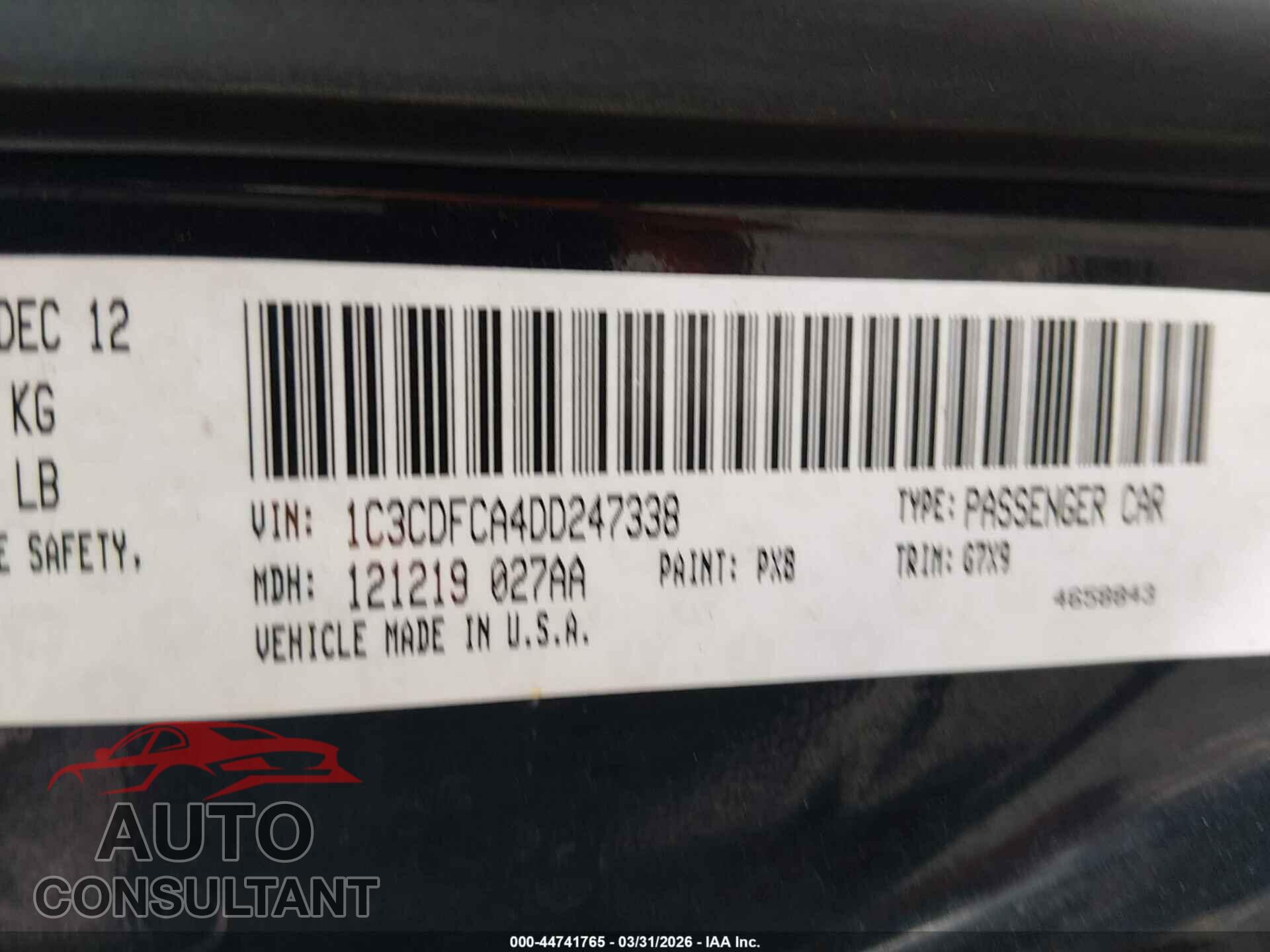 DODGE DART 2013 - 1C3CDFCA4DD247338