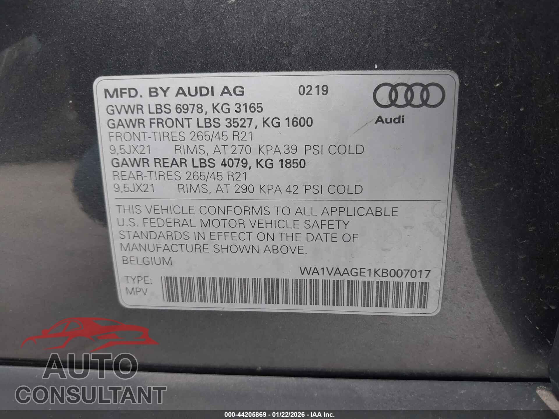 AUDI E-TRON 2019 - WA1VAAGE1KB007017