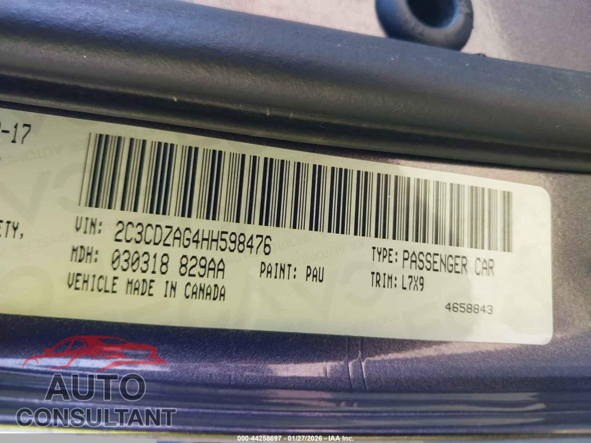 DODGE CHALLENGER 2017 - 2C3CDZAG4HH598476