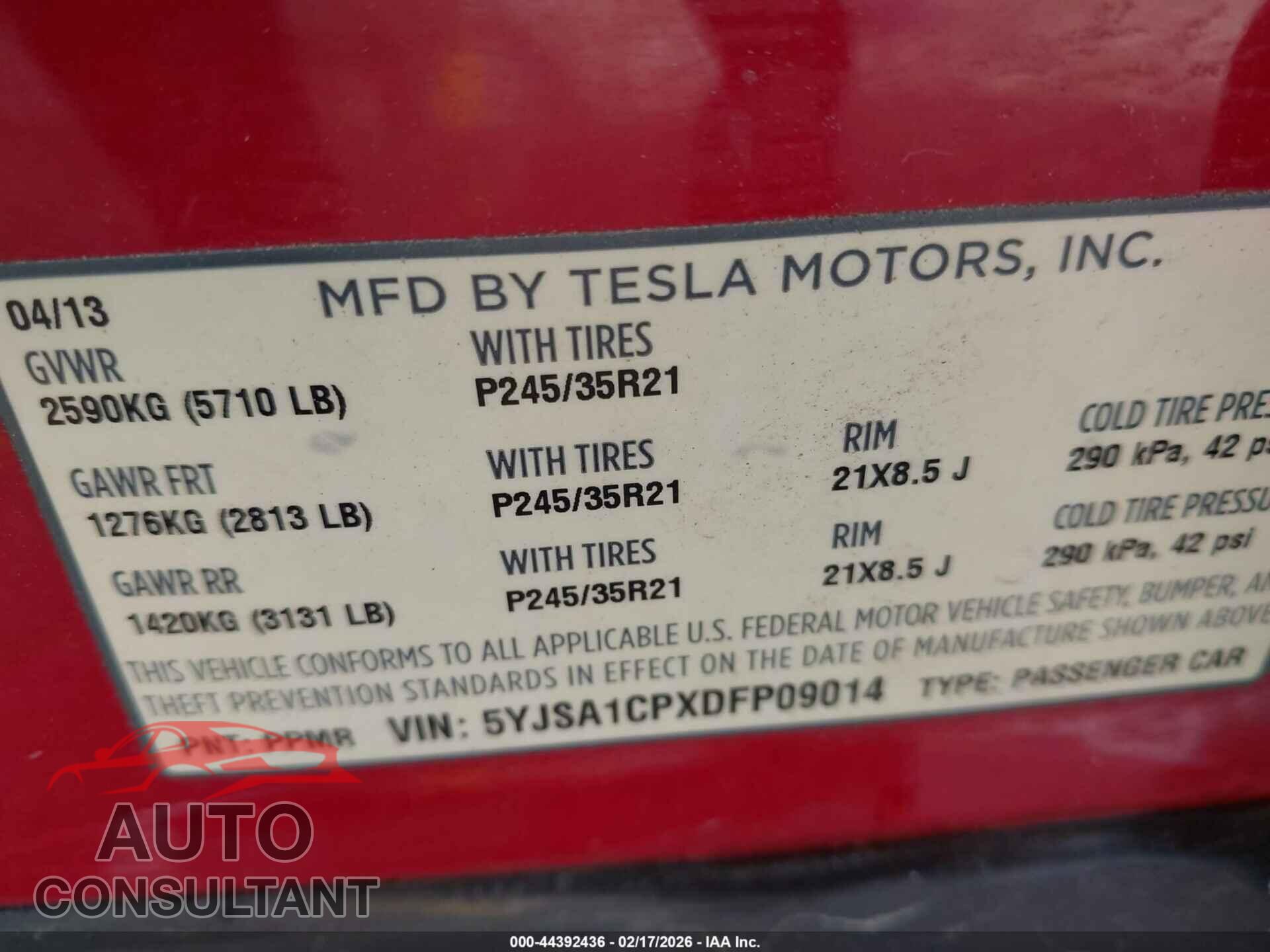 TESLA MODEL S 2013 - 5YJSA1CPXDFP09014