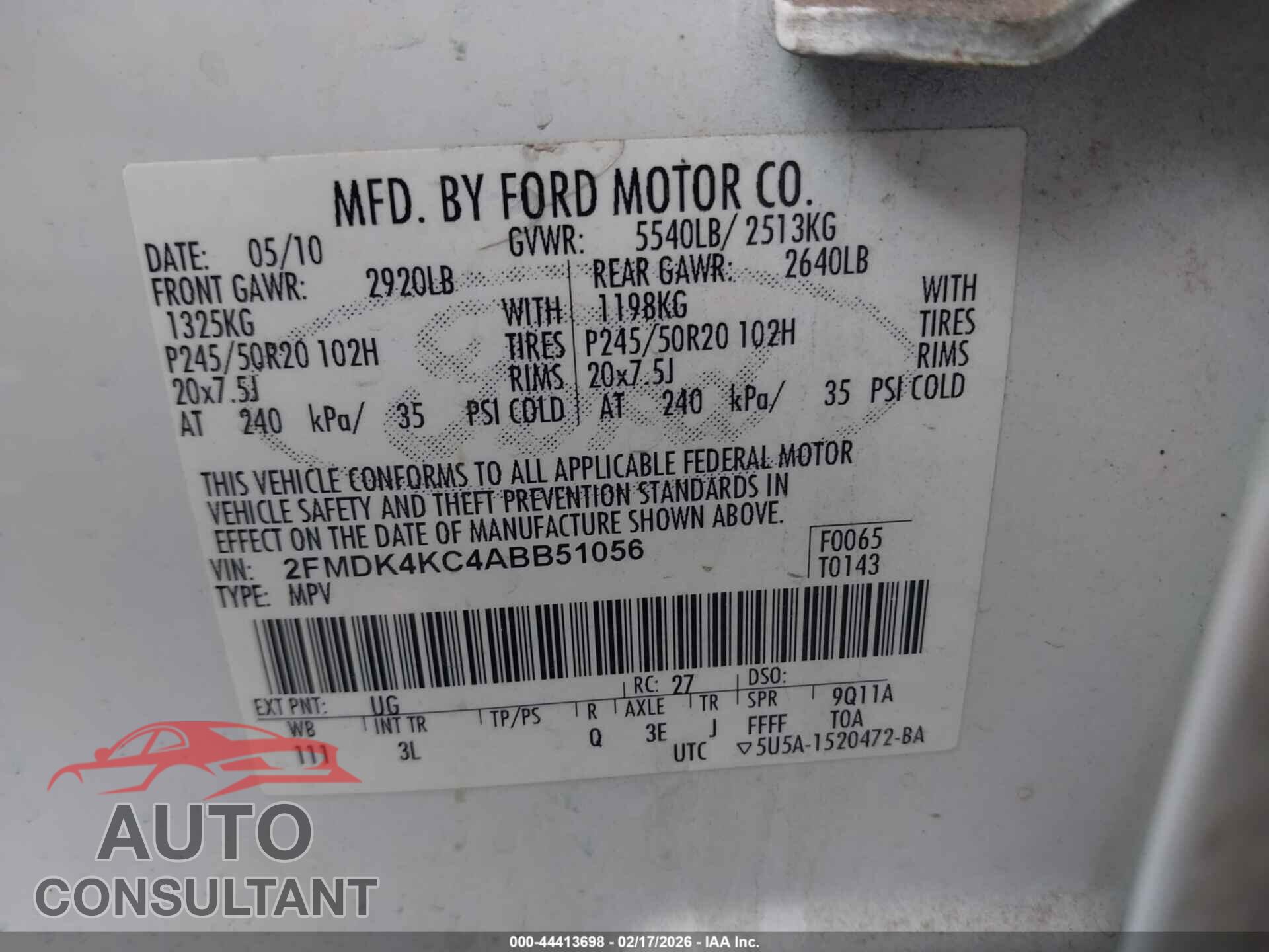 FORD EDGE 2010 - 2FMDK4KC4ABB51056