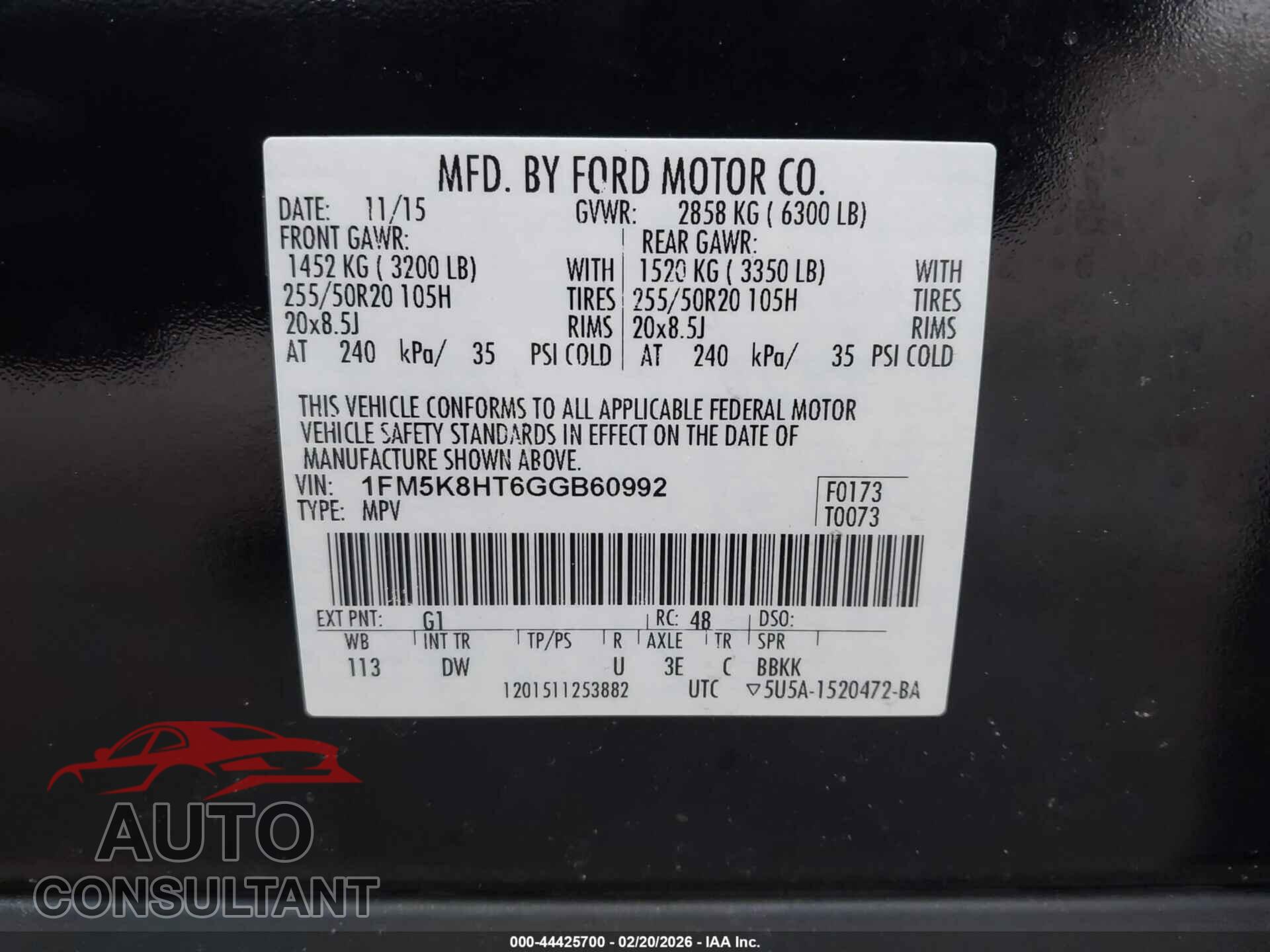 FORD EXPLORER 2016 - 1FM5K8HT6GGB60992