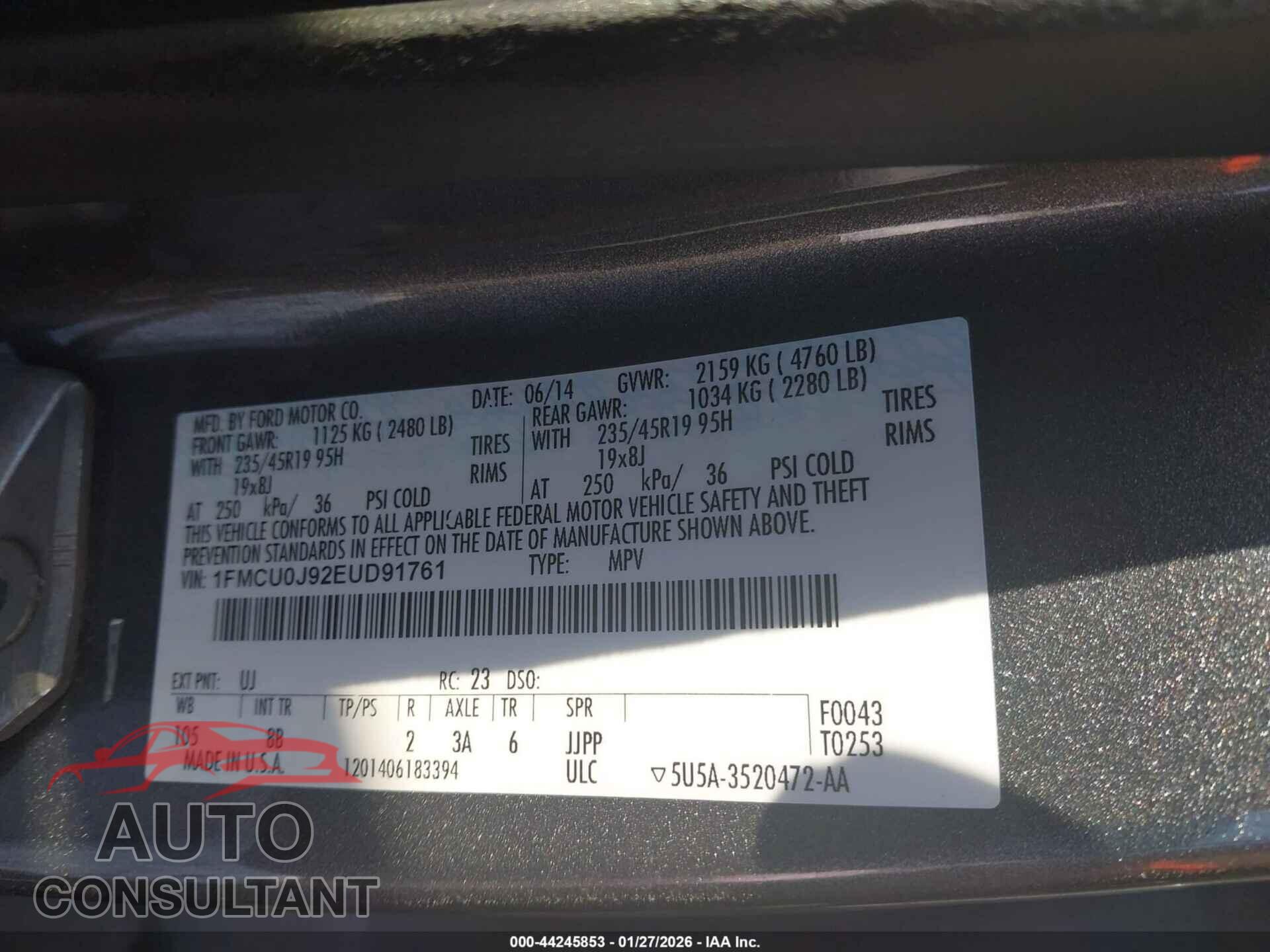 FORD ESCAPE 2014 - 1FMCU0J92EUD91761