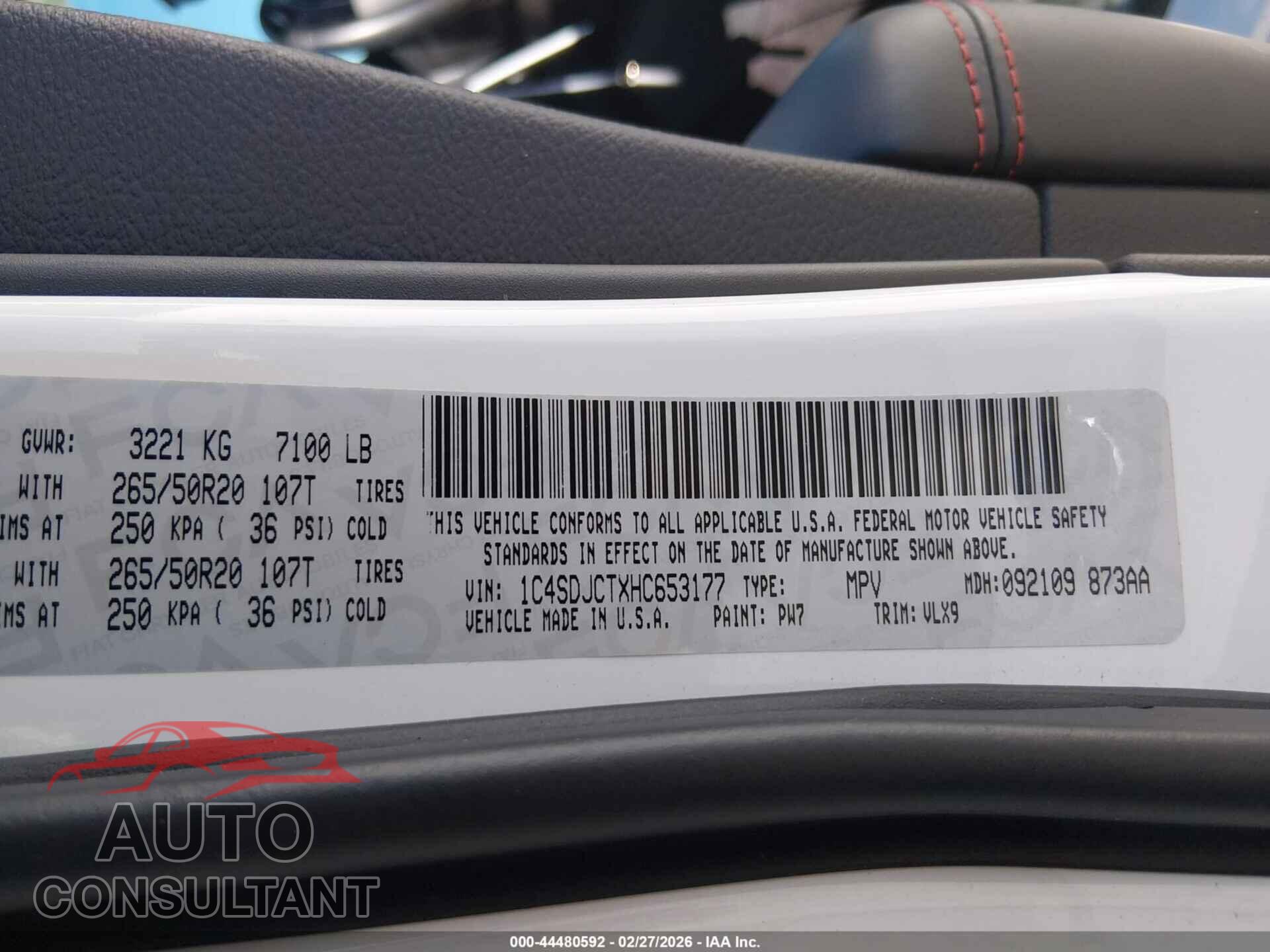 DODGE DURANGO 2017 - 1C4SDJCTXHC653177