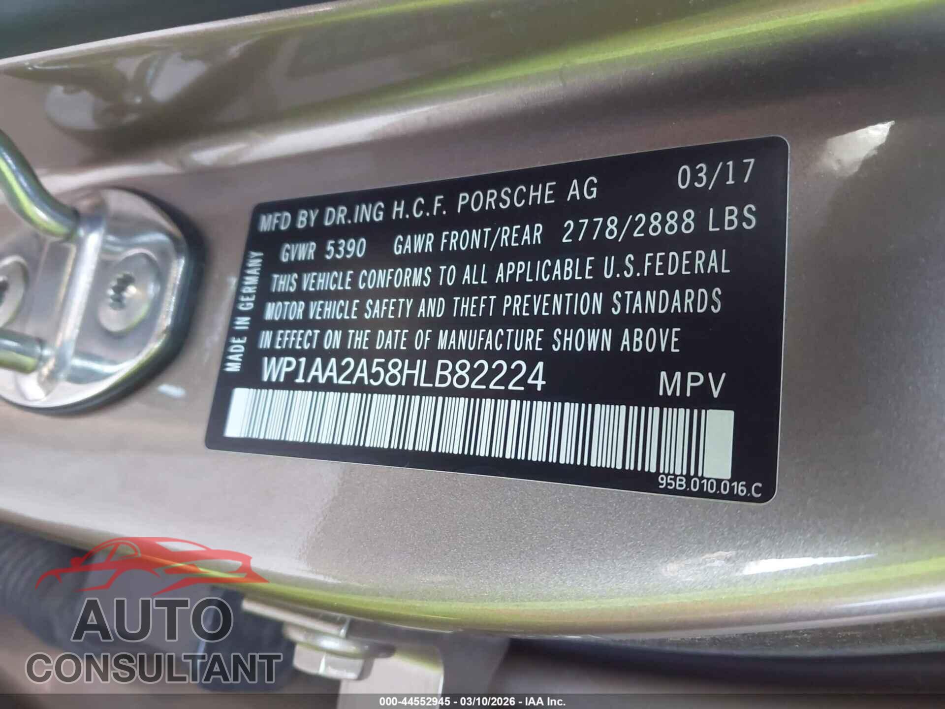 PORSCHE MACAN 2017 - WP1AA2A58HLB82224