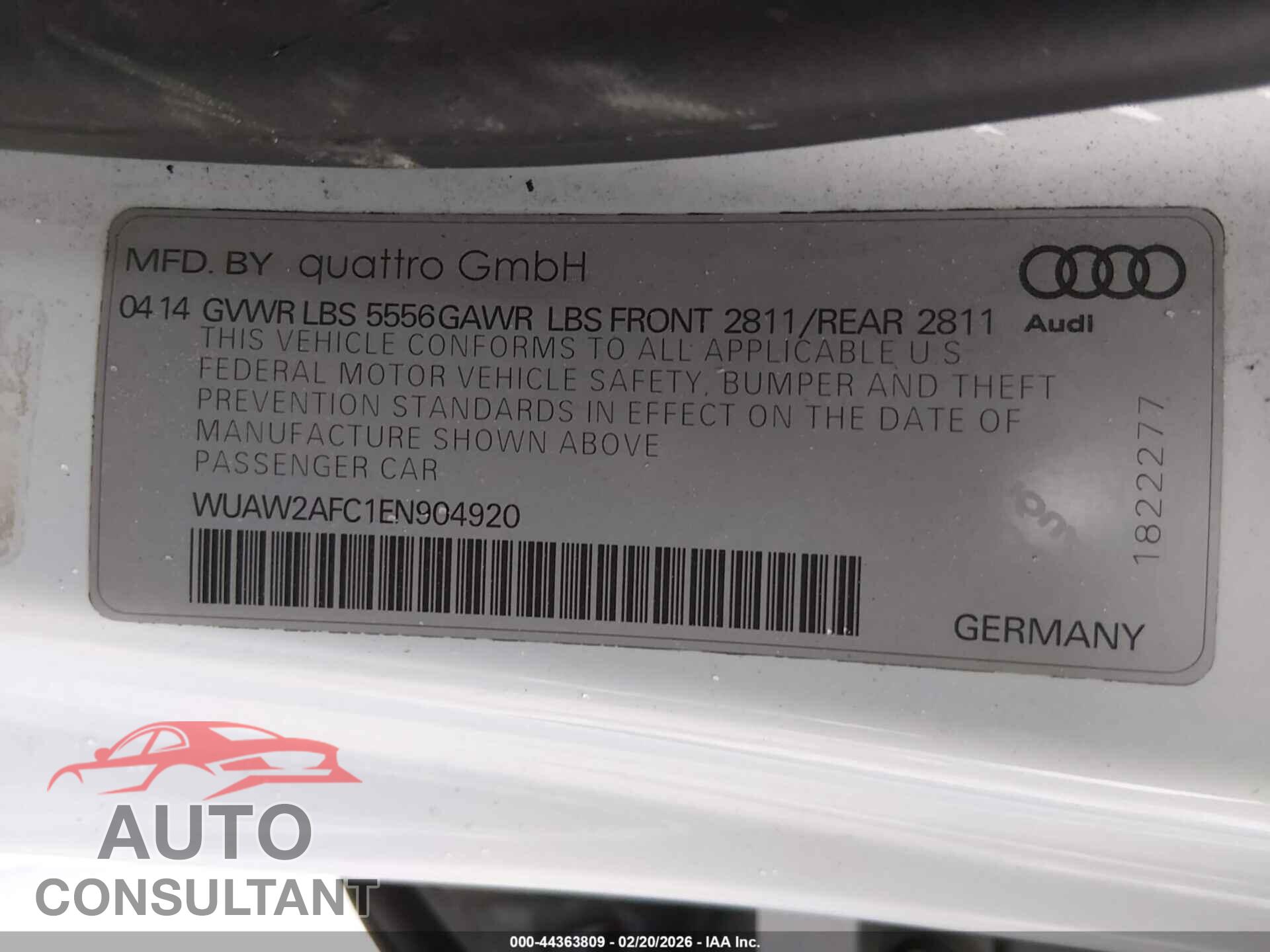 AUDI RS 7 2014 - WUAW2AFC1EN904920