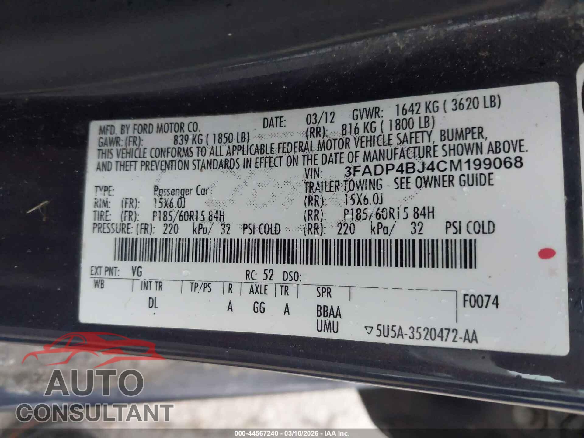 FORD FIESTA 2012 - 3FADP4BJ4CM199068