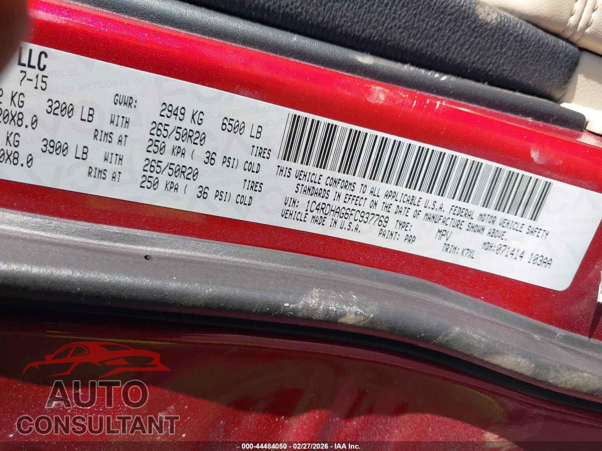 DODGE DURANGO 2015 - 1C4RDHAG6FC937769