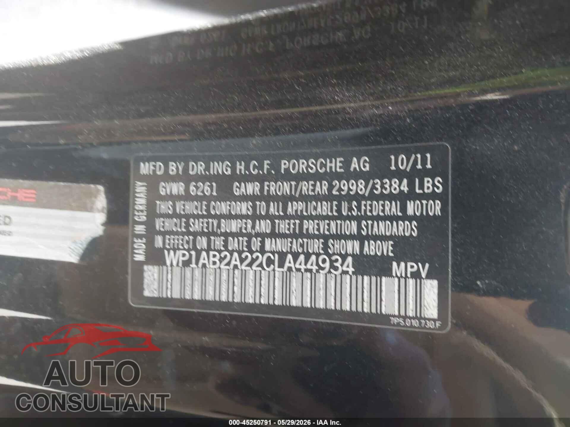 PORSCHE CAYENNE 2012 - WP1AB2A22CLA44934