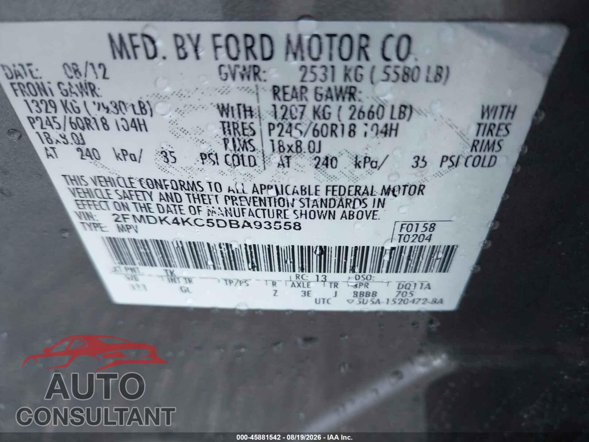 FORD EDGE 2013 - 2FMDK4KC5DBA93558