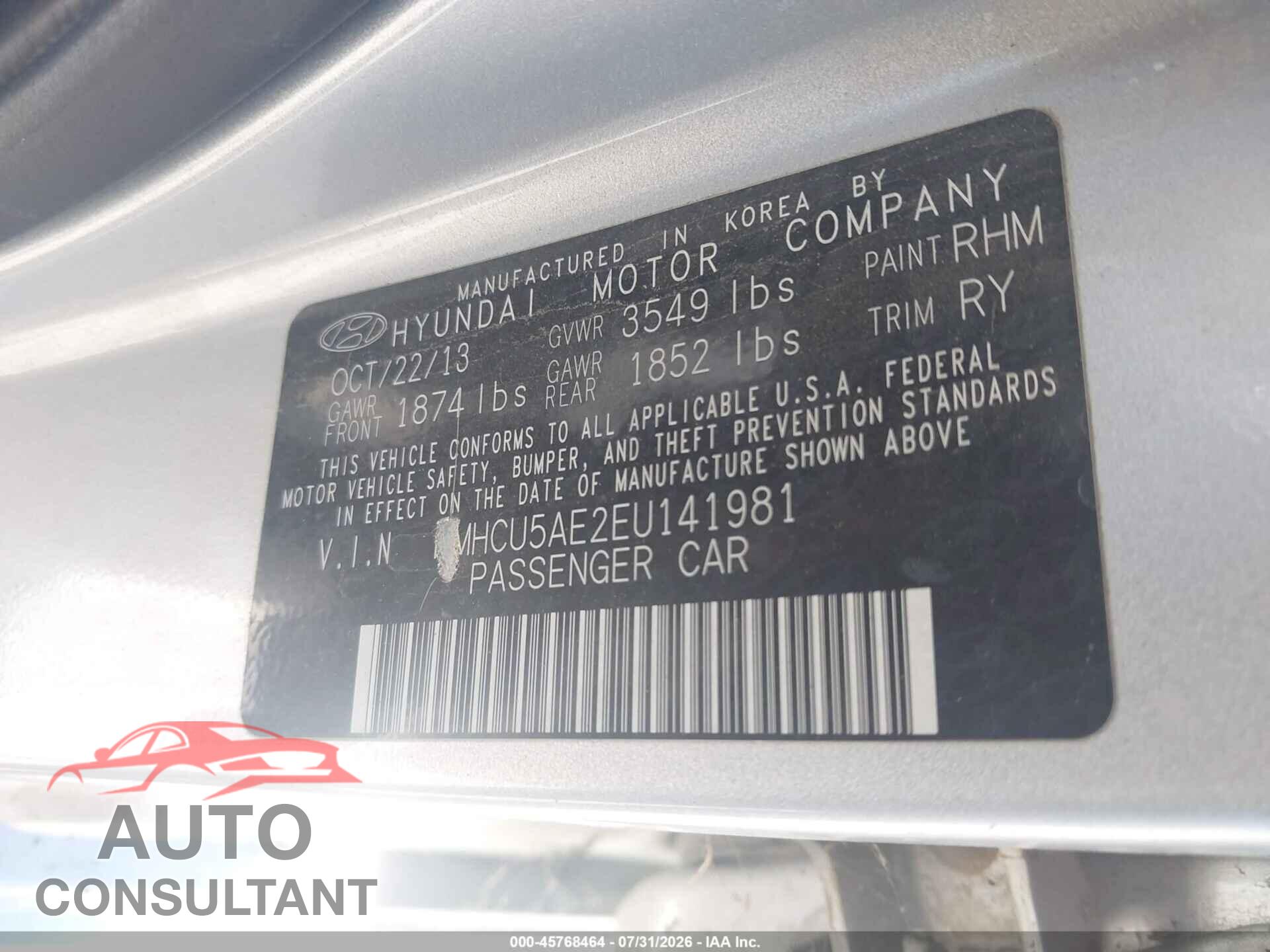 HYUNDAI ACCENT 2014 - KMHCU5AE2EU141981