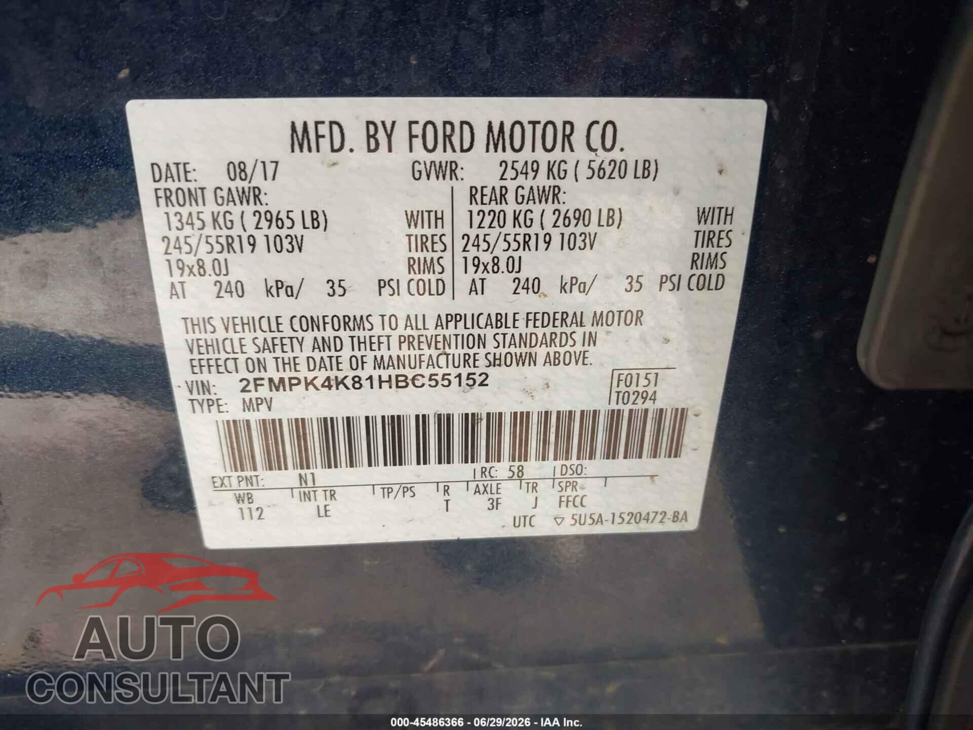 FORD EDGE 2017 - 2FMPK4K81HBC55152
