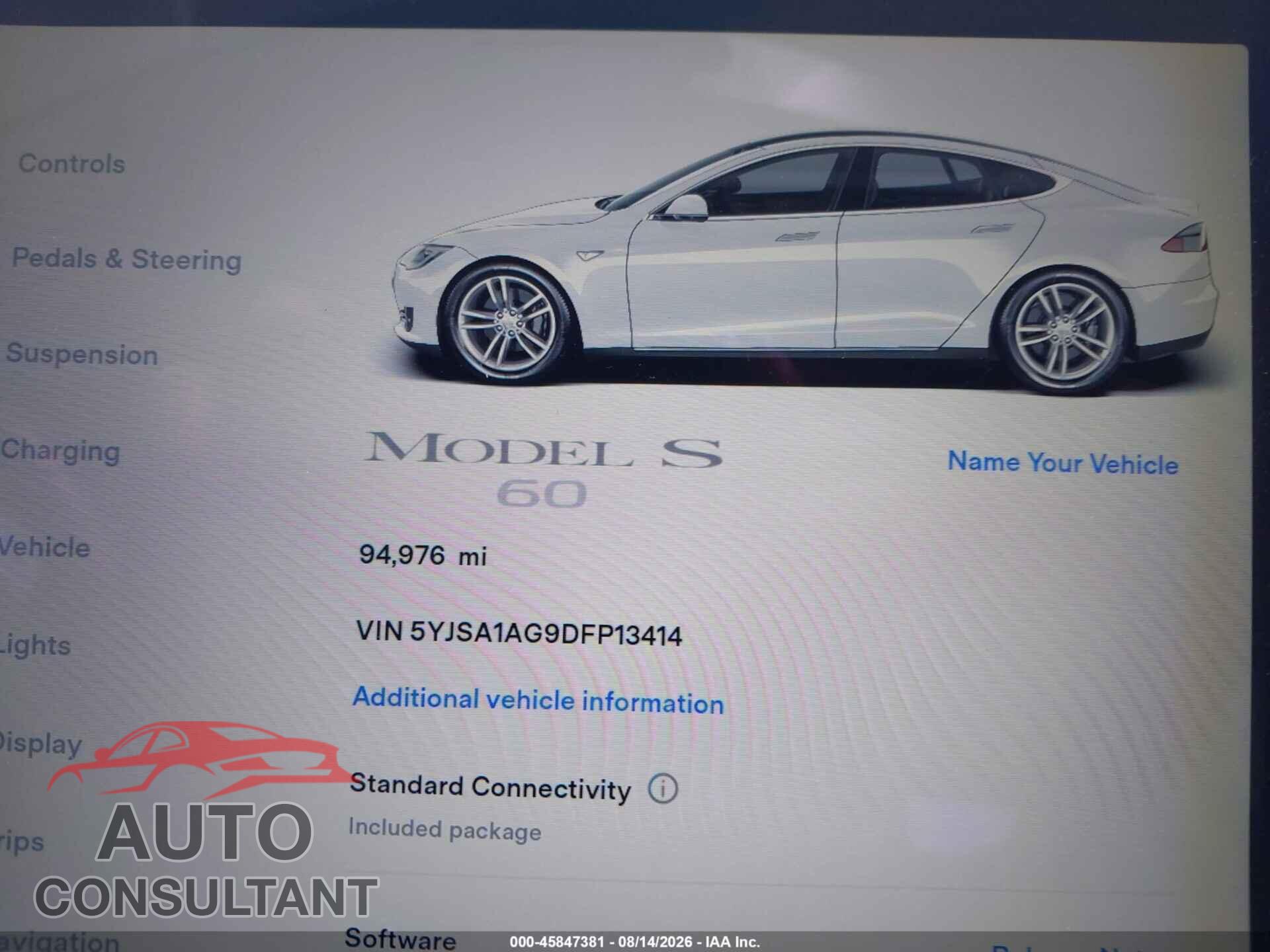 TESLA MODEL S 2013 - 5YJSA1AG9DFP13414