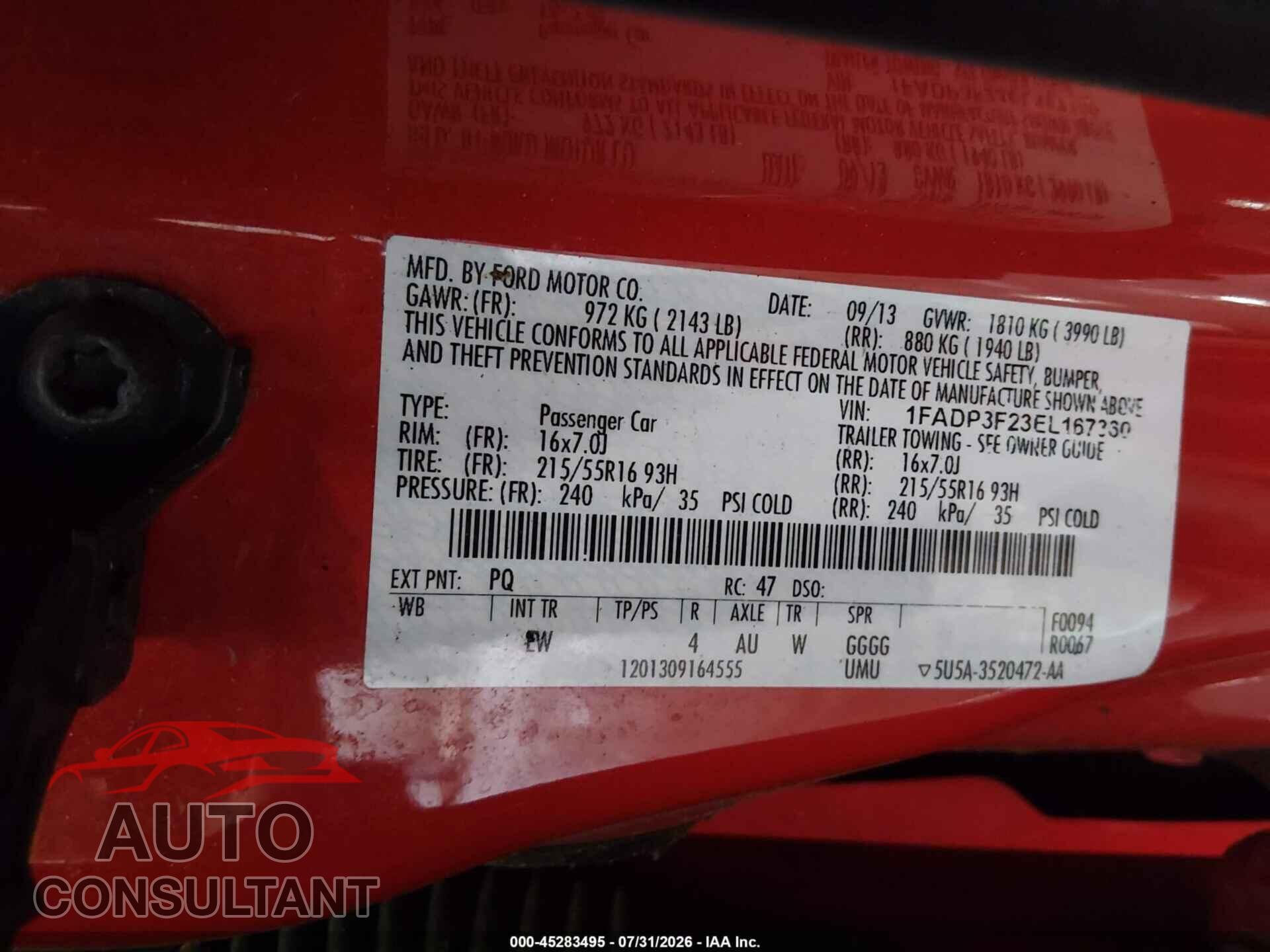 FORD FOCUS 2014 - 1FADP3F23EL167360