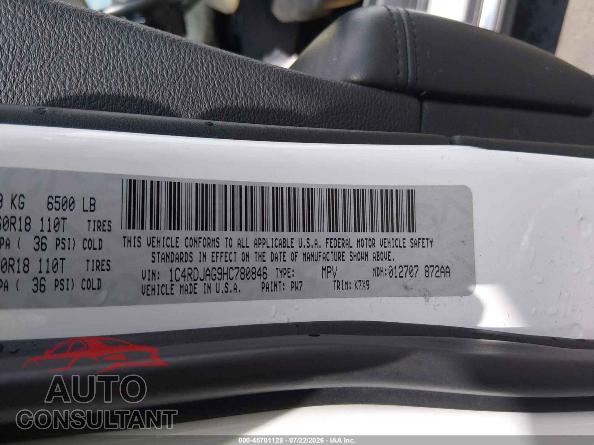DODGE DURANGO 2017 - 1C4RDJAG9HC780846