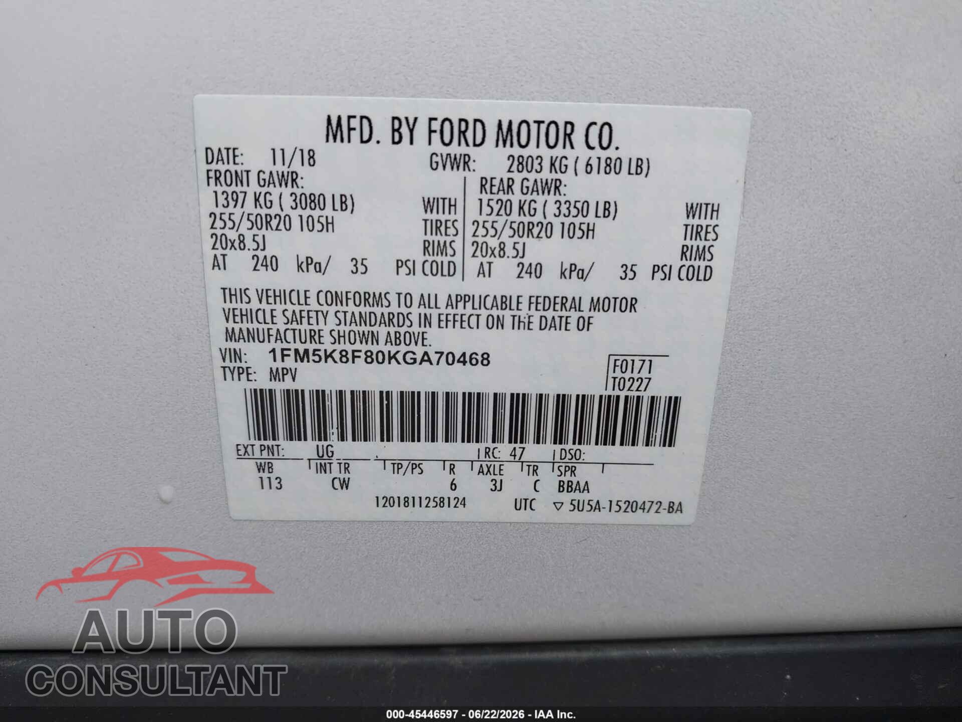 FORD EXPLORER 2019 - 1FM5K8F80KGA70468