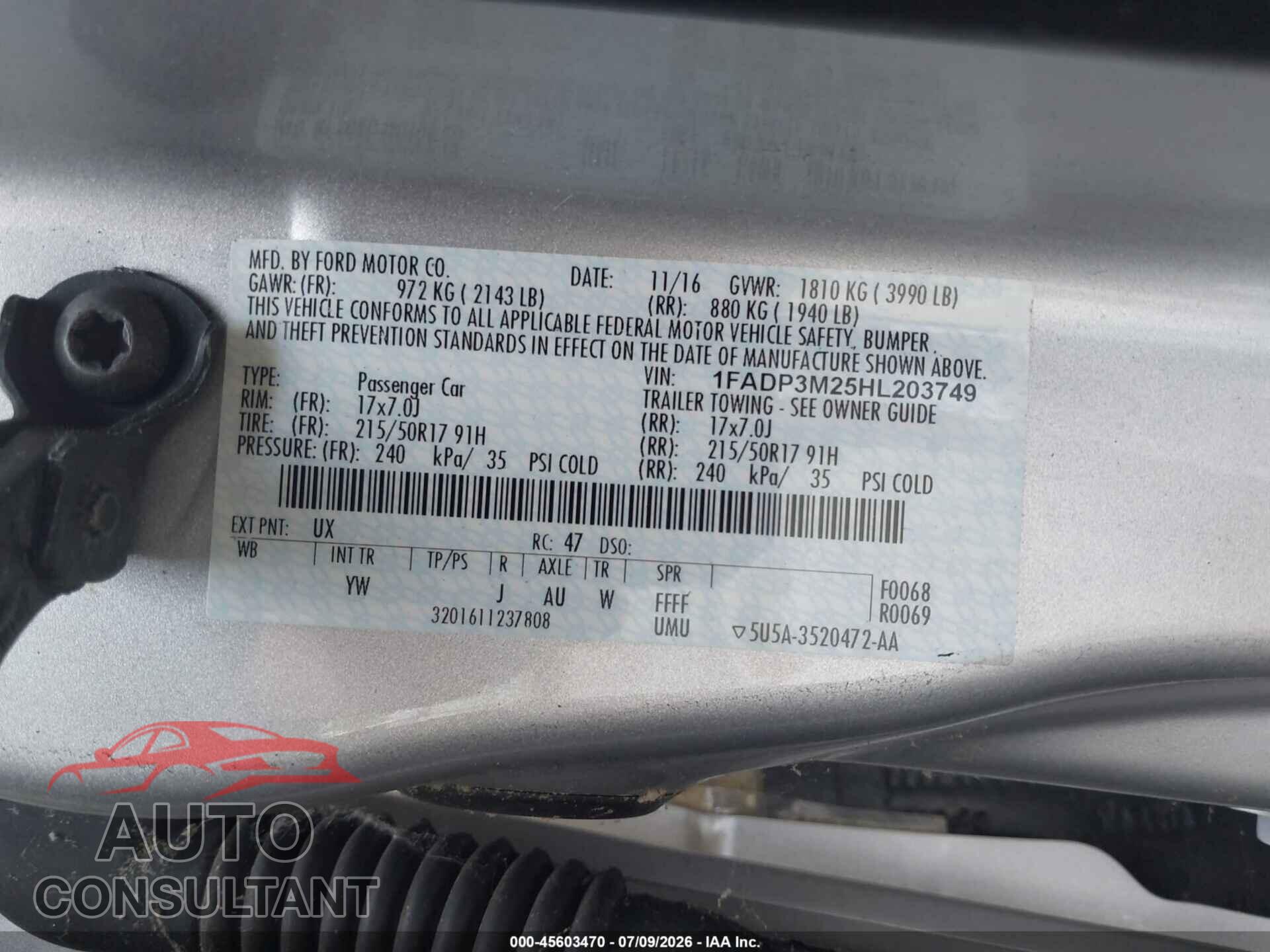 FORD FOCUS 2017 - 1FADP3M25HL203749