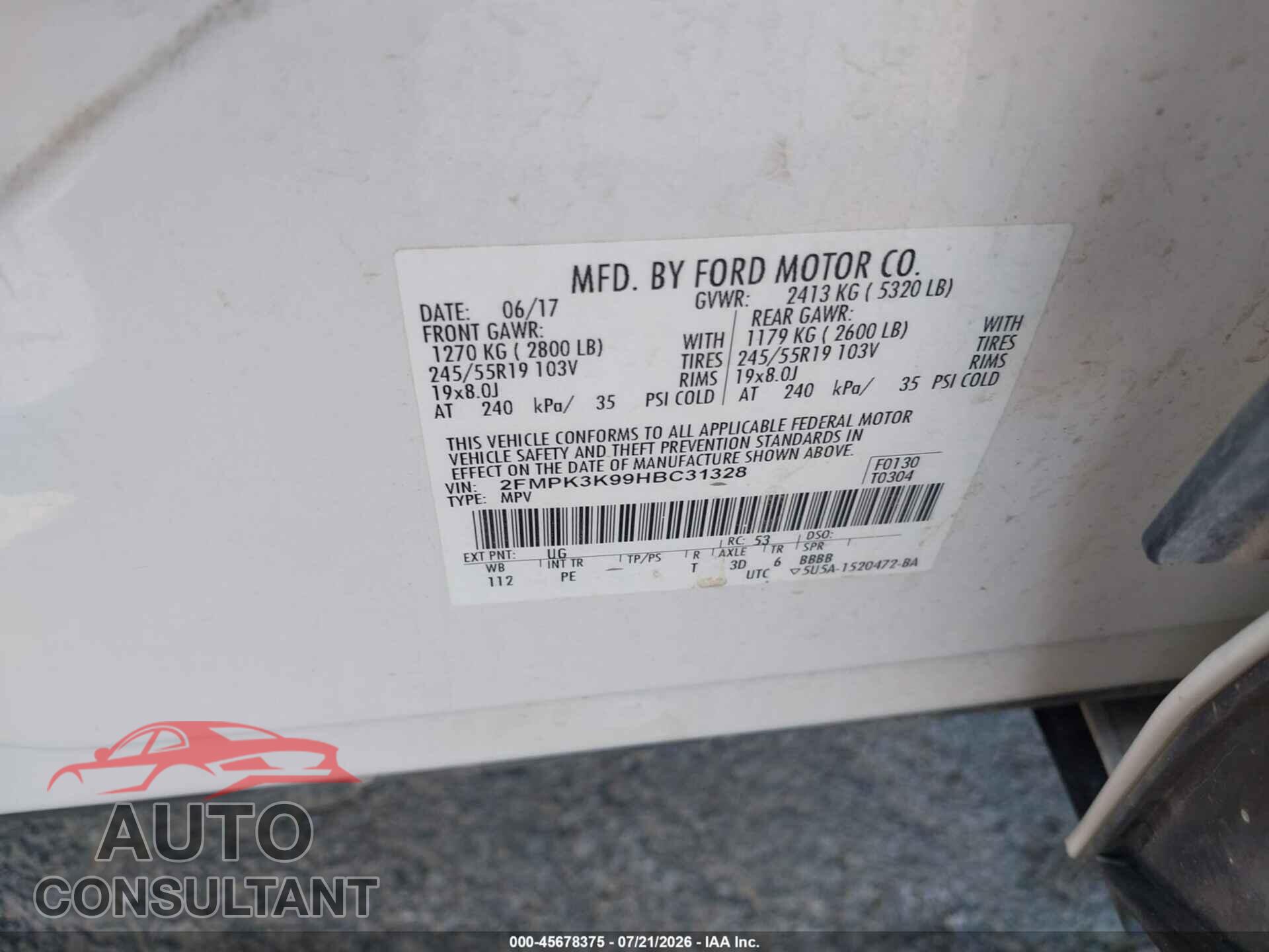FORD EDGE 2017 - 2FMPK3K99HBC31328