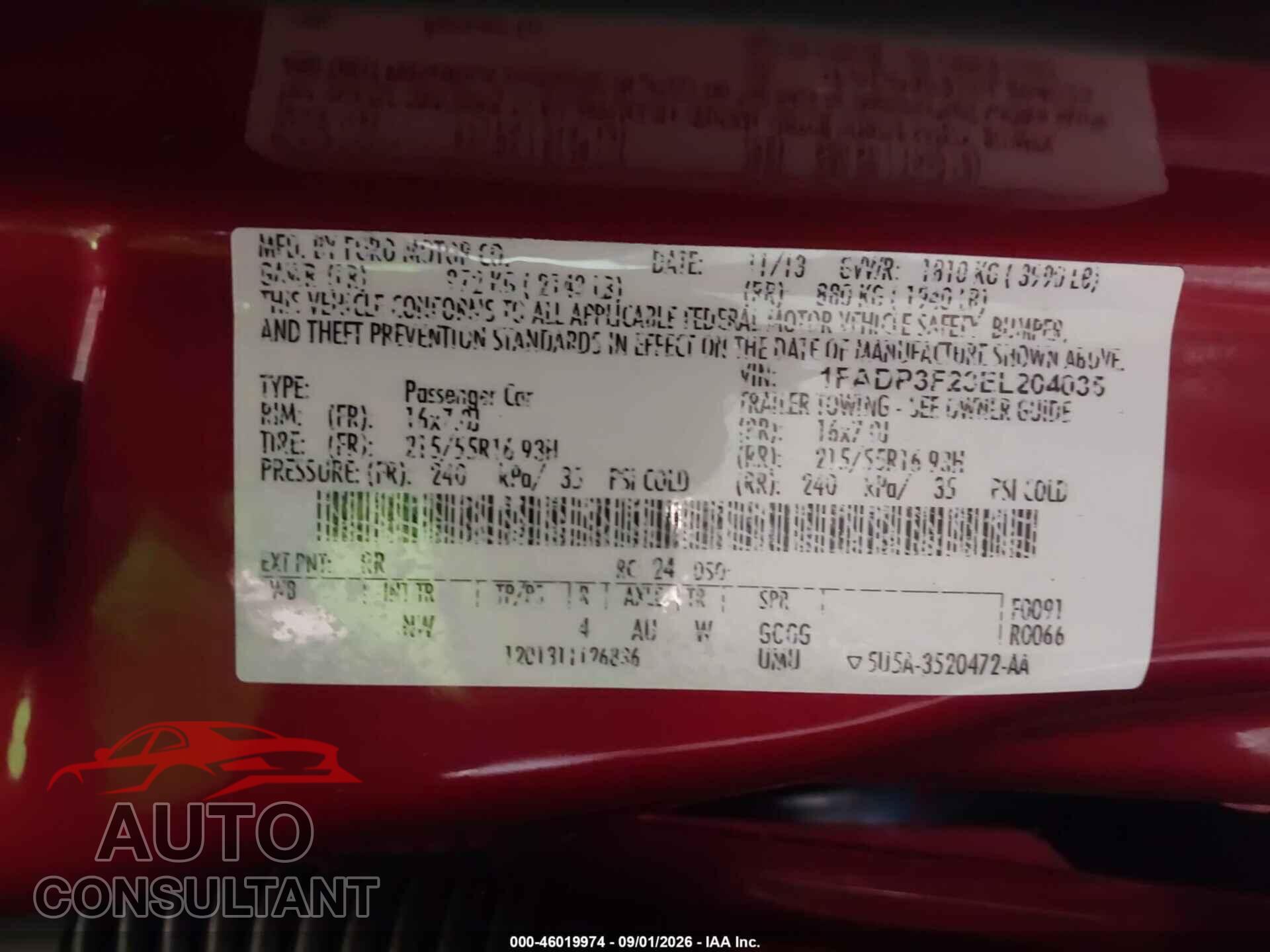 FORD FOCUS 2014 - 1FADP3F23EL204035