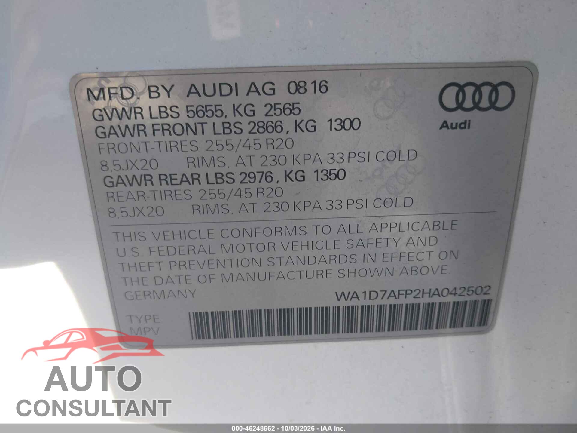 AUDI Q5 2017 - WA1D7AFP2HA042502