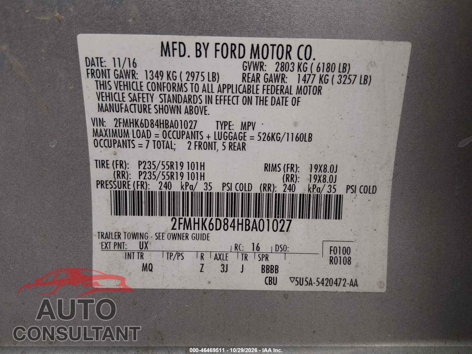 FORD FLEX 2017 - 2FMHK6D84HBA01027