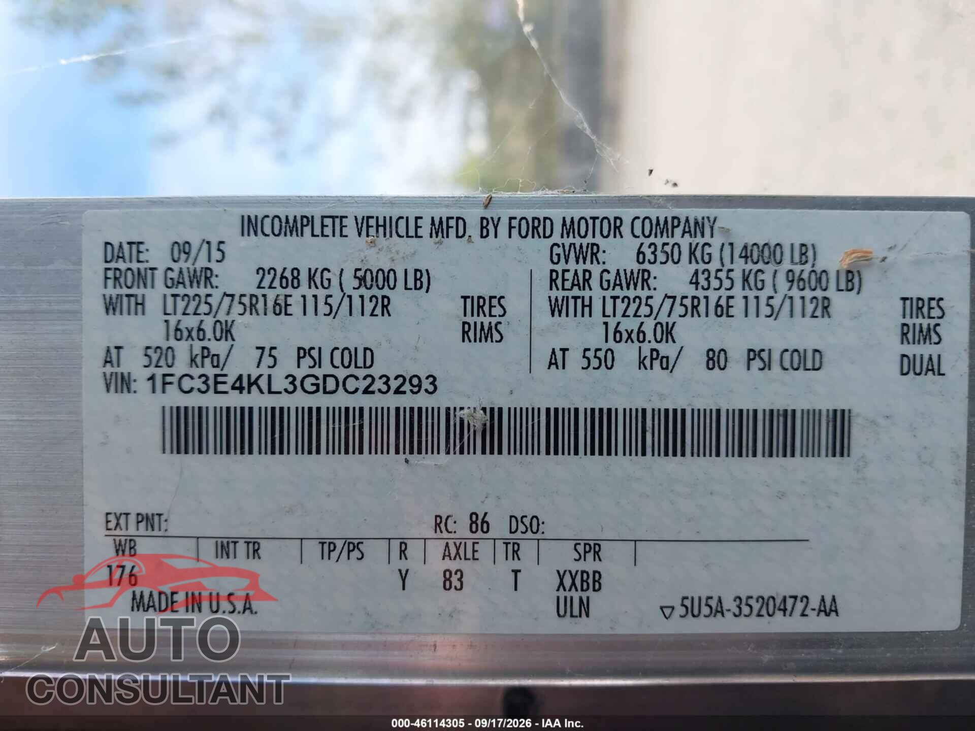 FORD E-450 STRIPPED 2016 - 1FC3E4KL3GDC23293