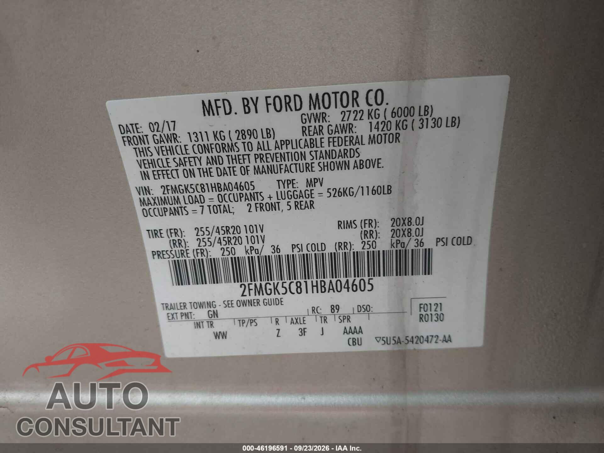 FORD FLEX 2017 - 2FMGK5C81HBA04605