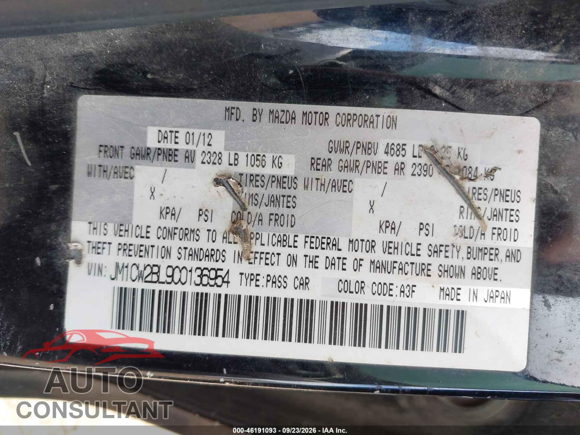 MAZDA MAZDA5 2012 - JM1CW2BL9C0136954