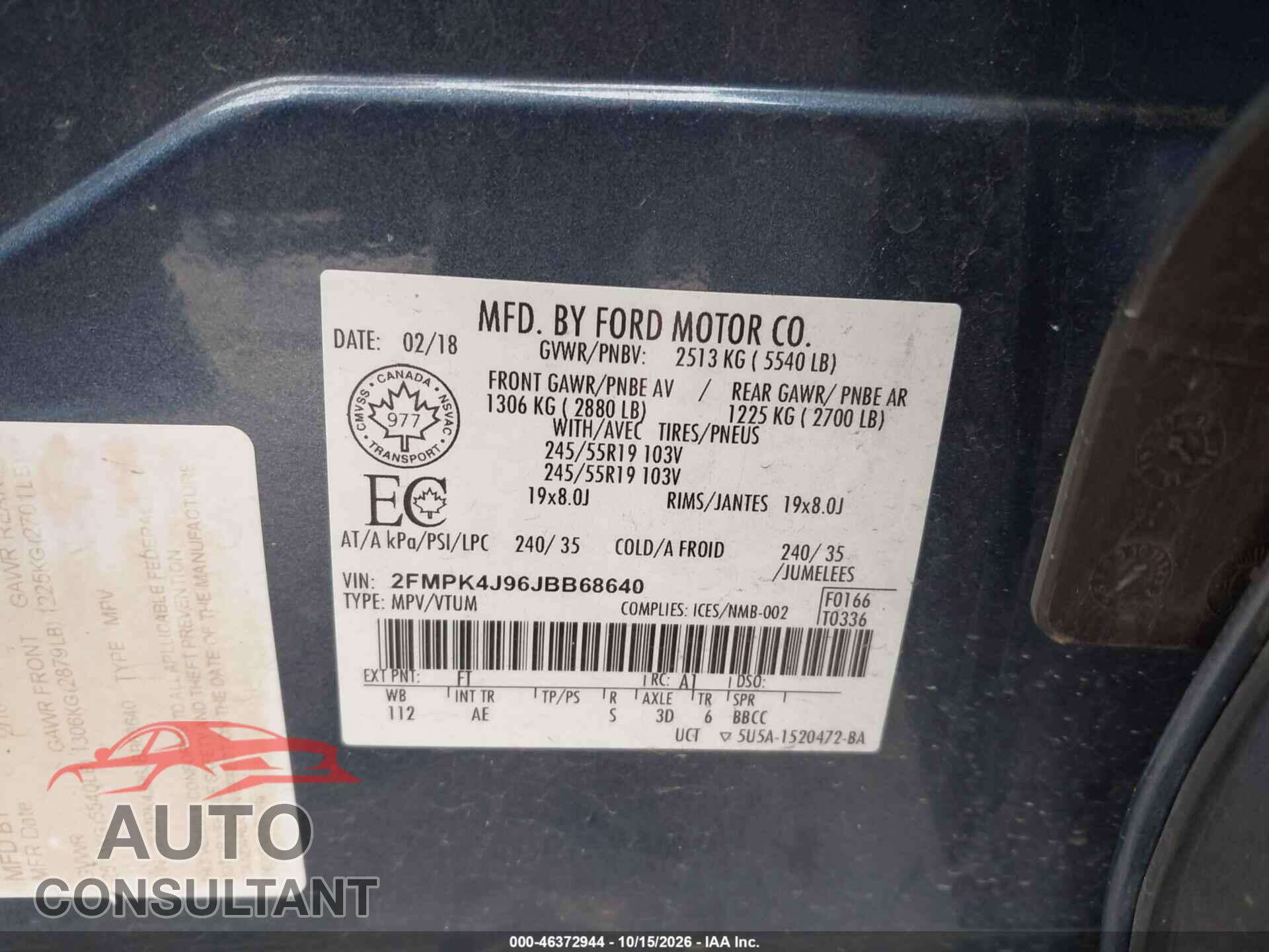 FORD EDGE 2018 - 2FMPK4J96JBB68640
