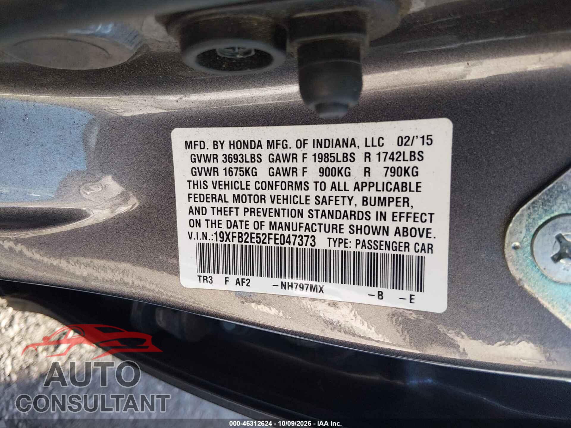 HONDA CIVIC 2015 - 19XFB2E52FE047373