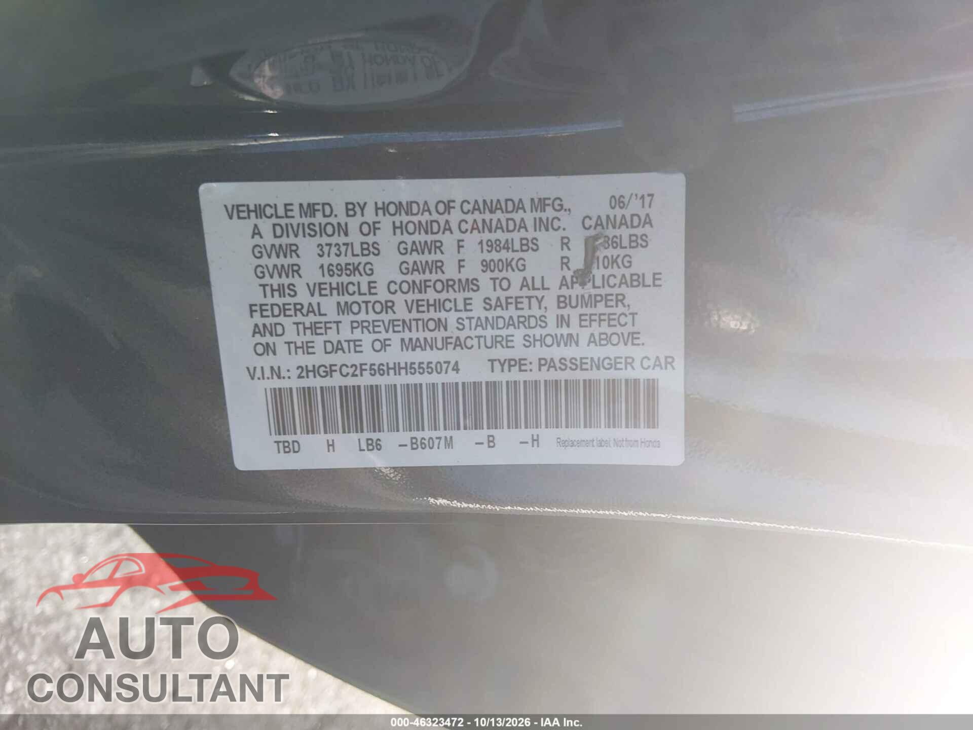 HONDA CIVIC 2017 - 2HGFC2F56HH555074