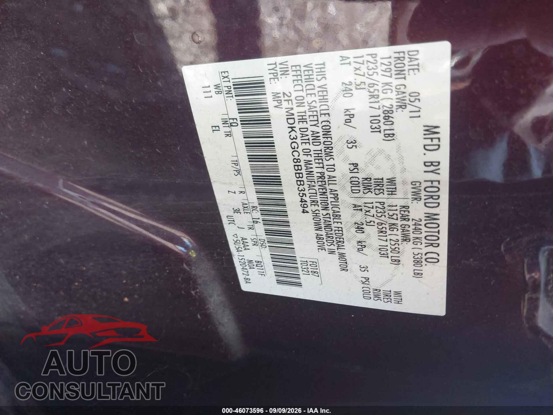 FORD EDGE 2011 - 2FMDK3GC8BBB35494