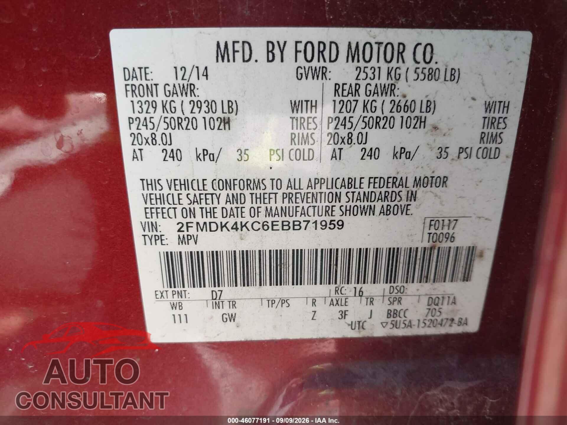 FORD EDGE 2014 - 2FMDK4KC6EBB71959
