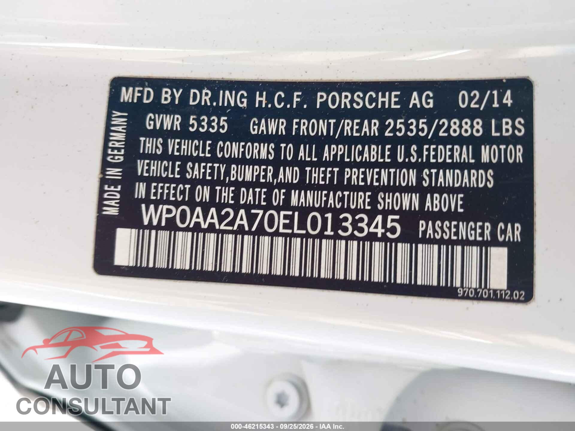 PORSCHE PANAMERA 2014 - WP0AA2A70EL013345