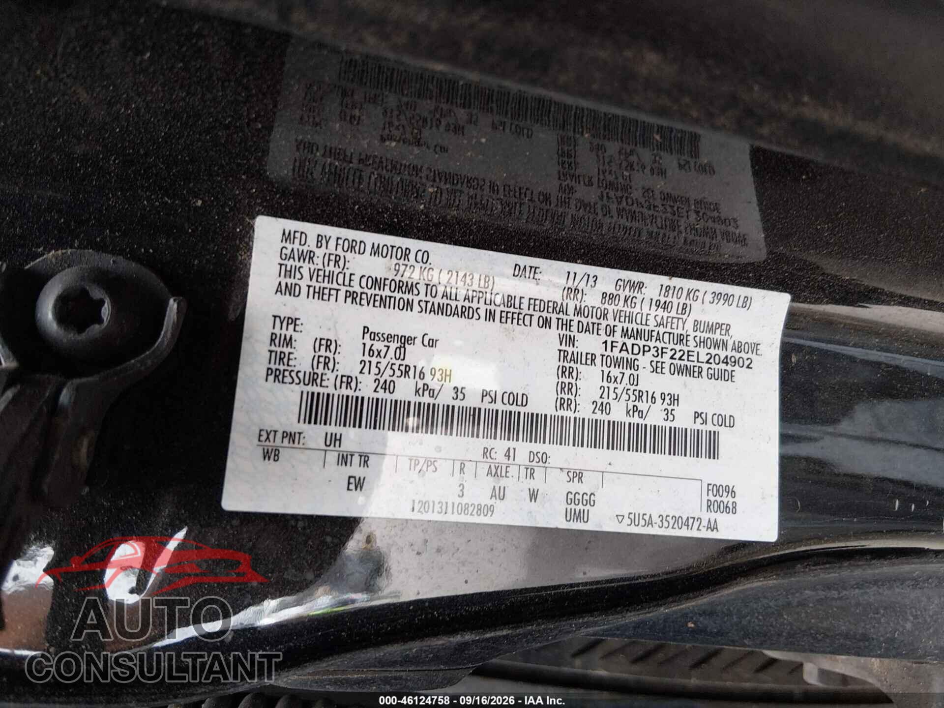 FORD FOCUS 2014 - 1FADP3F22EL204902