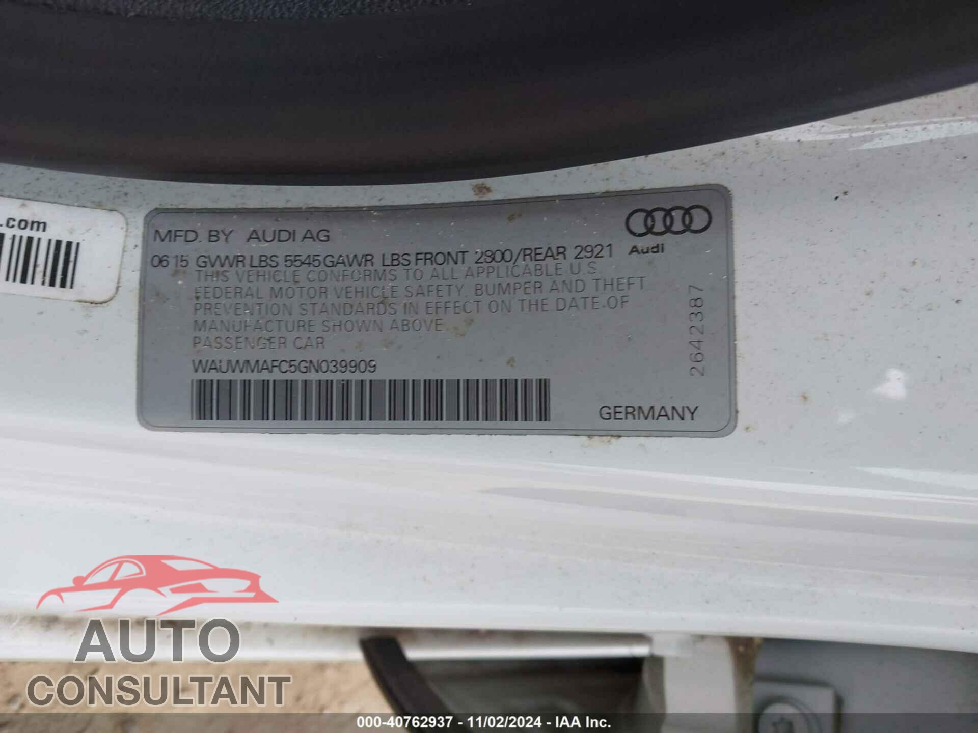 AUDI A7 2016 - WAUWMAFC5GN039909